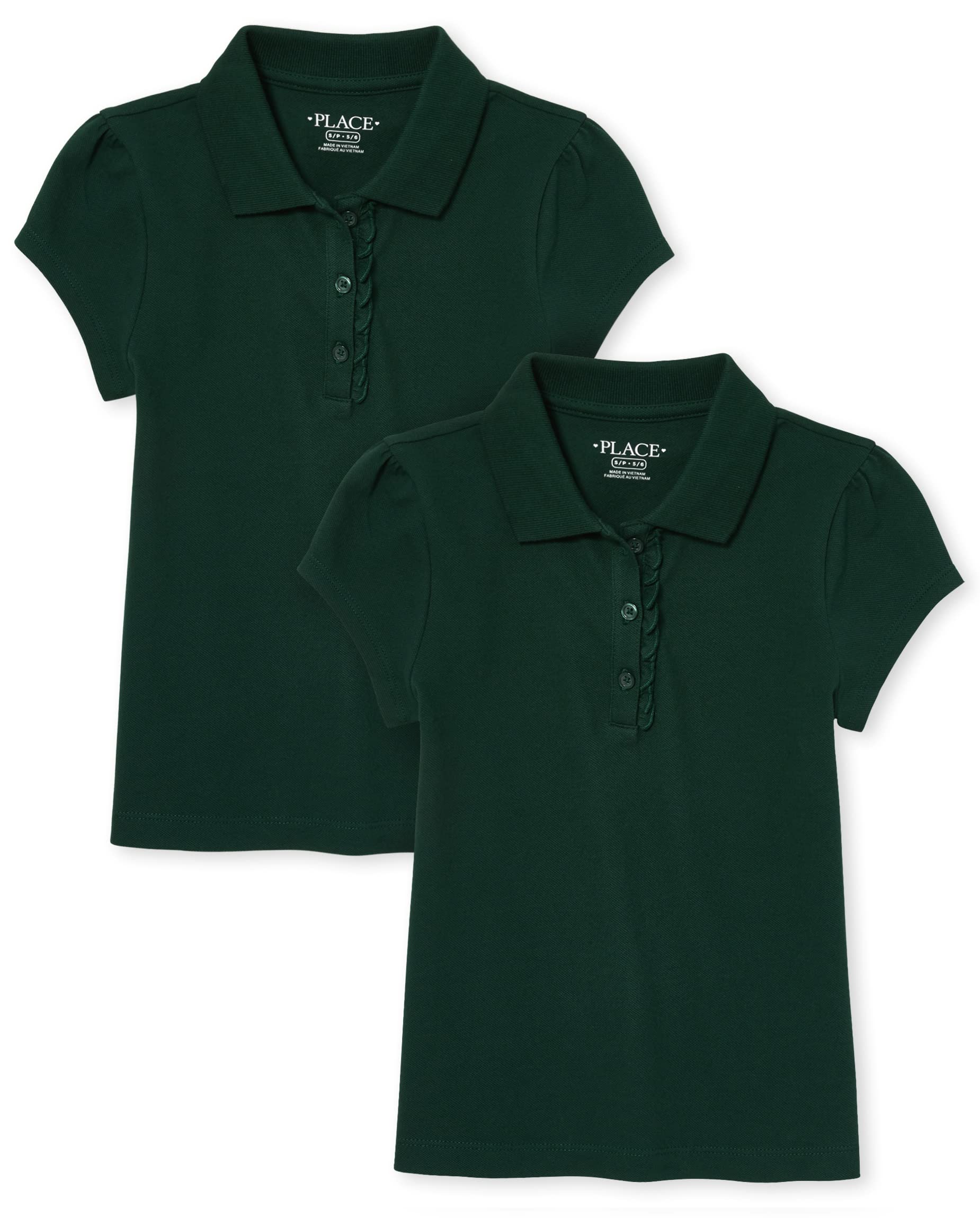 The Children's Place Girls' Short Sleeve Ruffle Pique Polo, 2 Pack