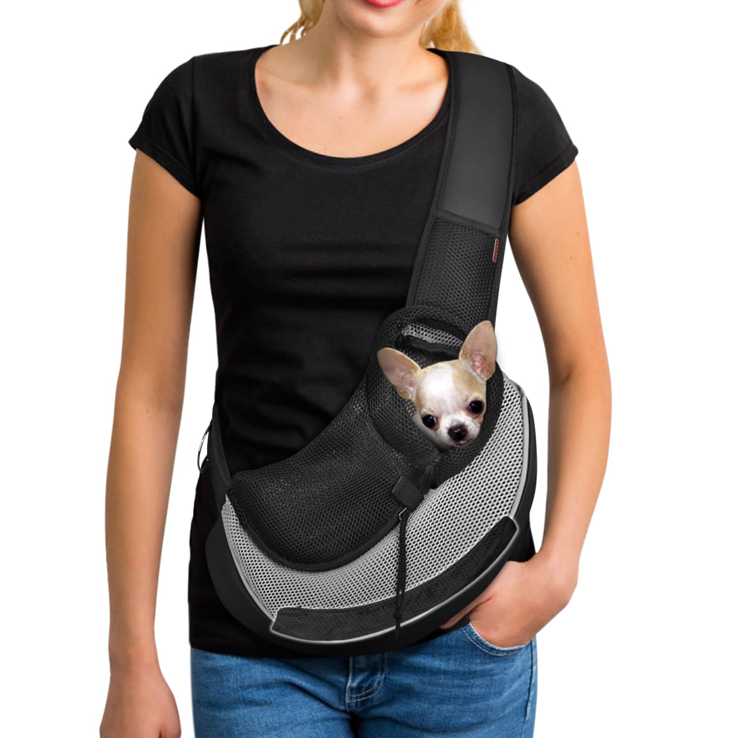 YUDODO Transportador de malla transpirable para perros y gatos (mediano, con placa inferior, color gris, negro, transpirable)