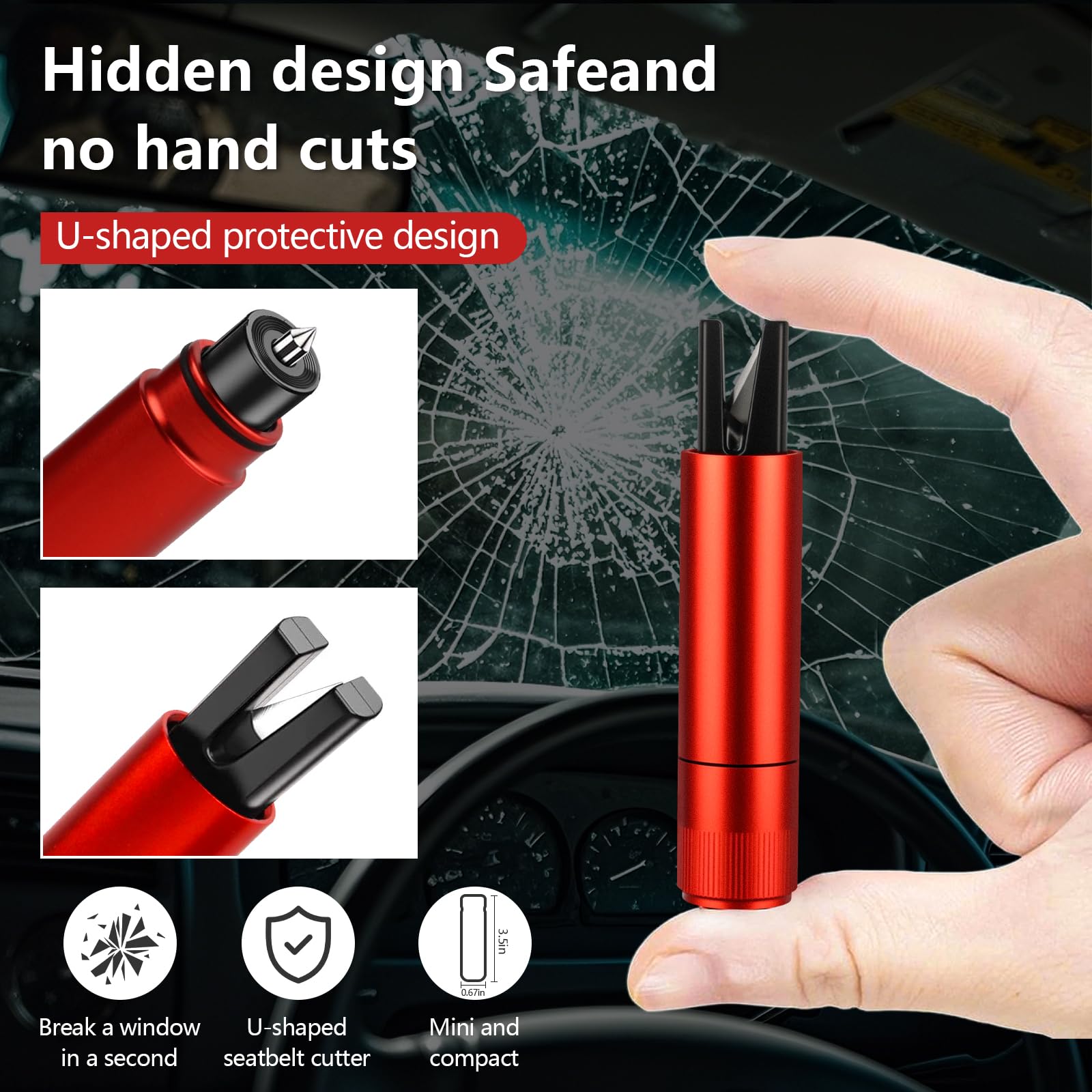 MOXYOY 2-Pack Car Escape Tool, 2-in-1 Window Breaker and Seat Belt Cutter with Holders, Emergency Car Safety Hammer for Vehicle Emergency Kits, Red — view 6