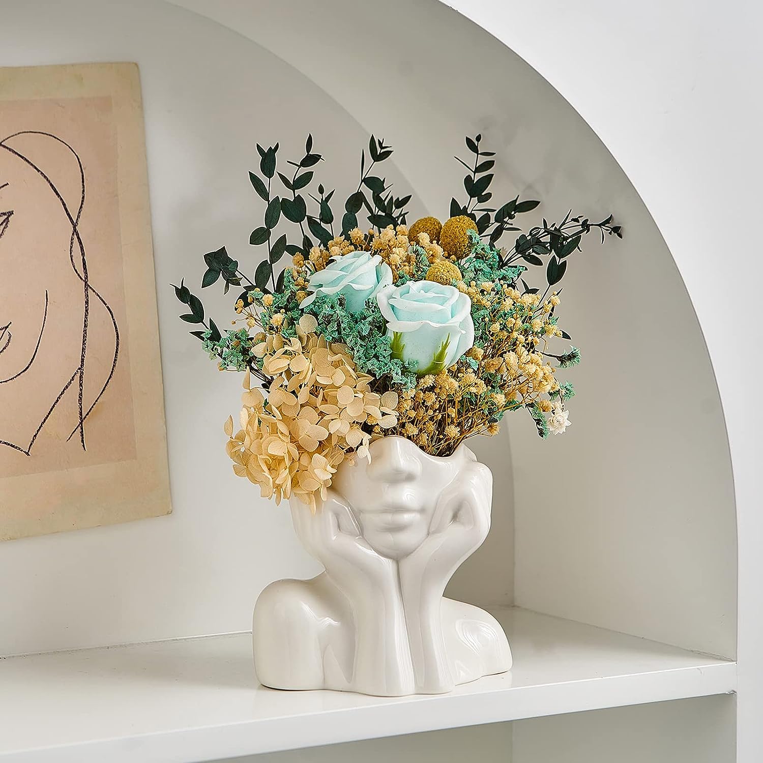 Face Vase- Small Ceramic Vase For Pampas Grass- Modern Home Decor, Decorative Flowers Vases for Wedding Dinner Table Office Bedroom