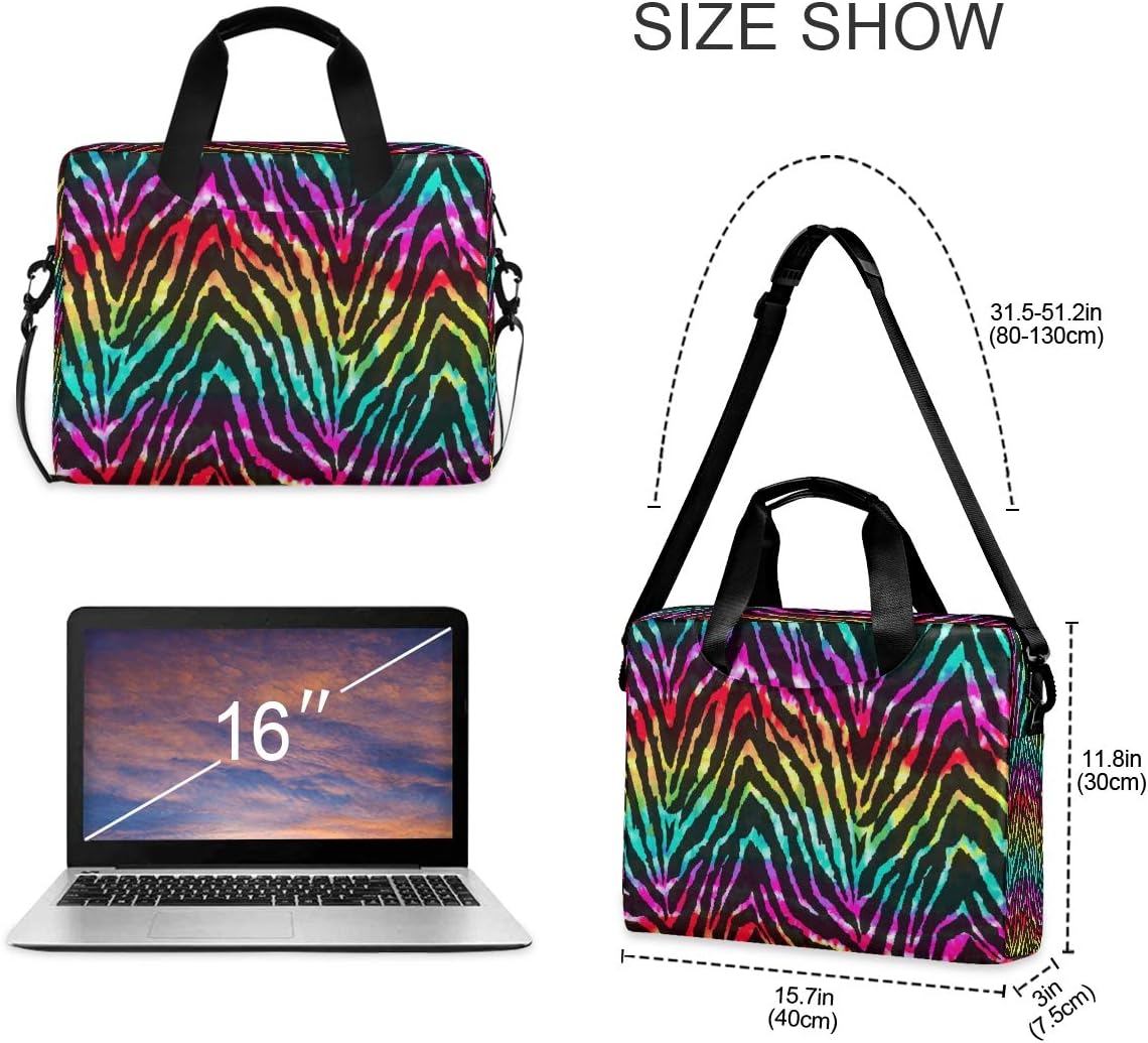 Laptop Bag Animal Zebra Print Rainbow Laptop Sleeves Case for 13 14 15.6 Inch Computer Tablet Briefcases Carrying Case Shoulder Bag for Work