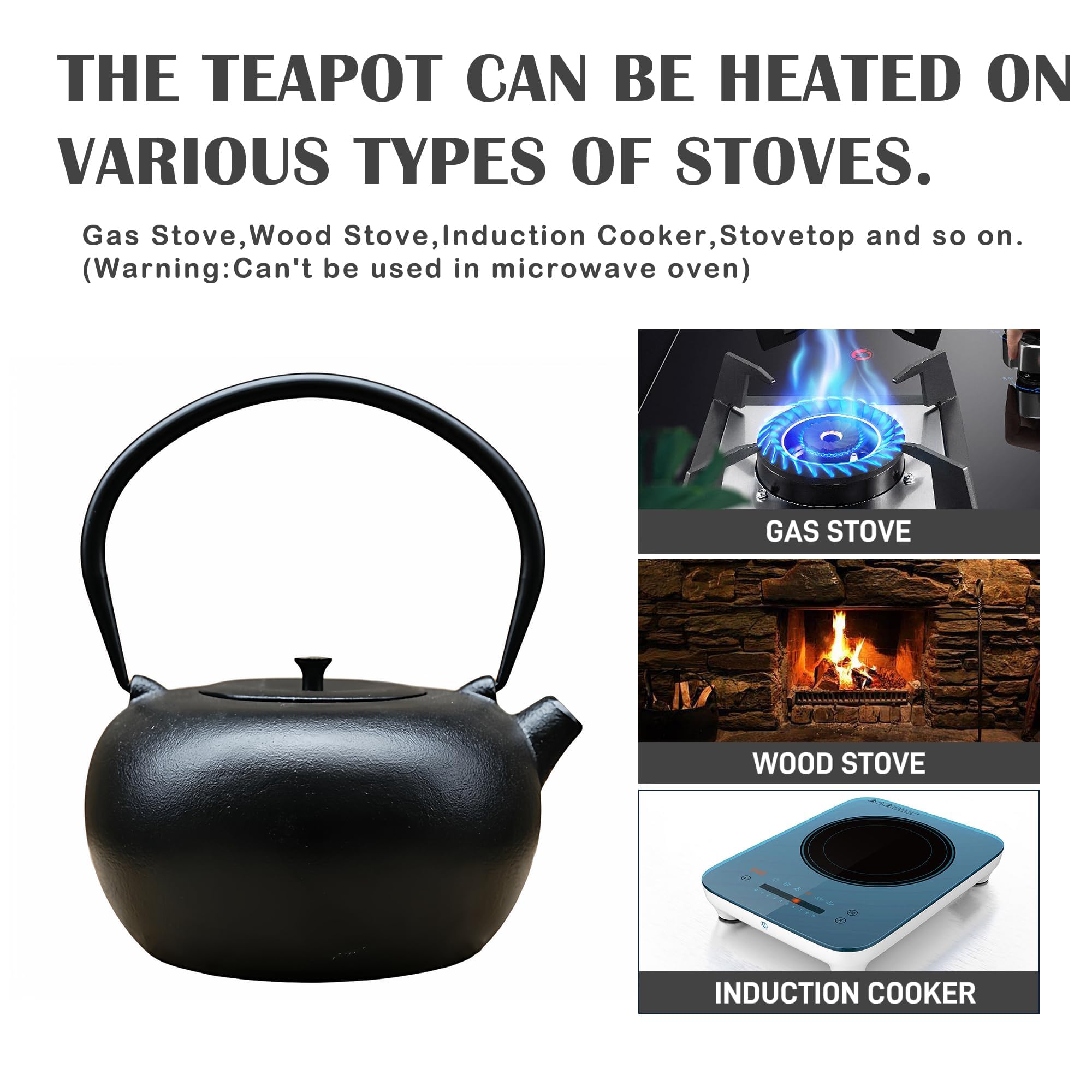 Tetera de hierro fundido para estufa, estilo japonés Tetsubin, hervidor de té de 2000 ml con infusor de acero inoxidable para té de hojas sueltas