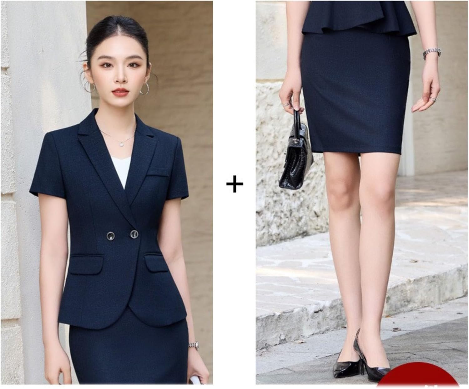 Short Sleeve Blazer Set Women's Summer Office Workwear Uniform Suit
