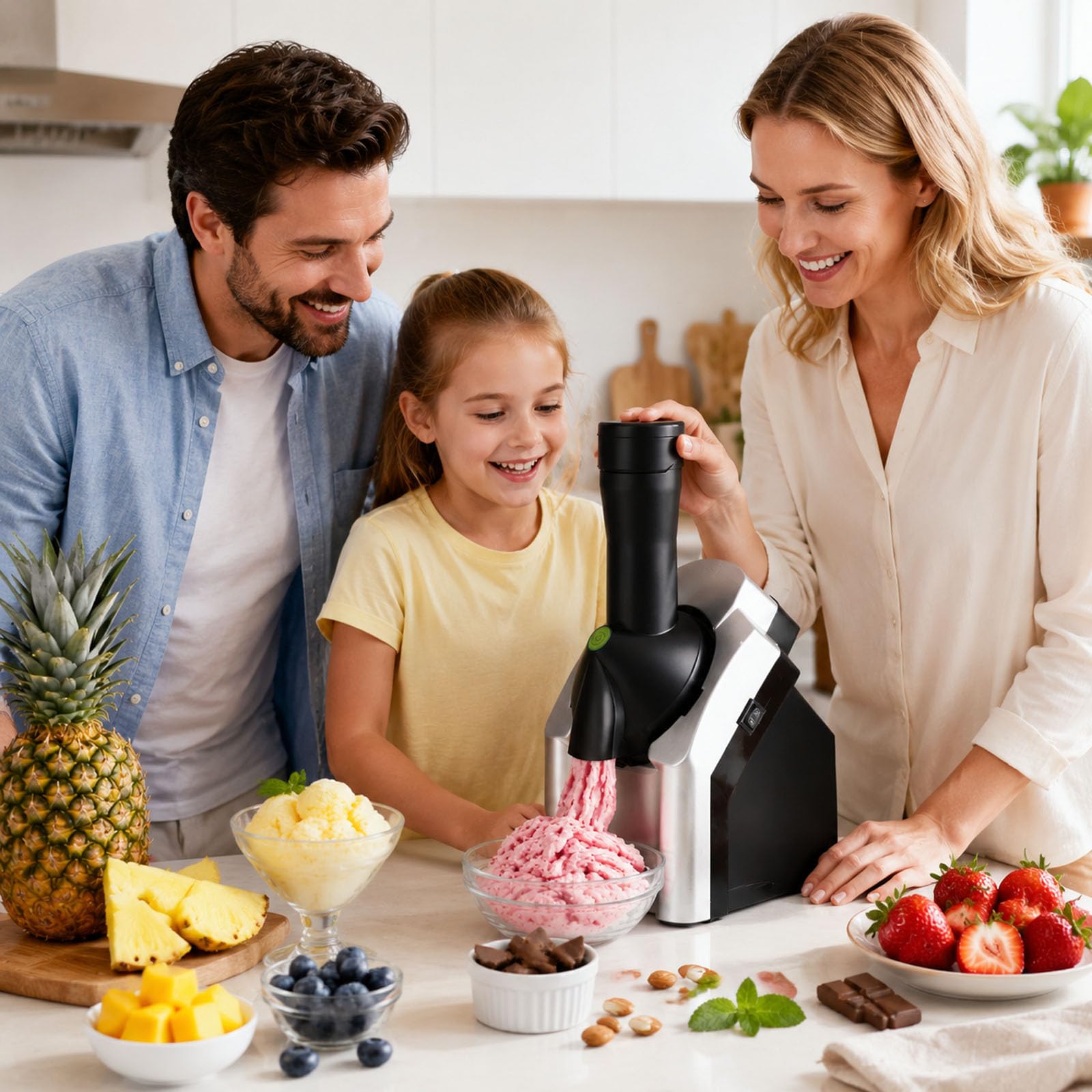 Máquina de Hielo de Fruta congelada 150W | Máquina de Hielo Suave, Sorbete y Slushie | Operación de un Solo botón, fácil de Limpiar y Compacto | Postres saludables para el hogar y Fiestas