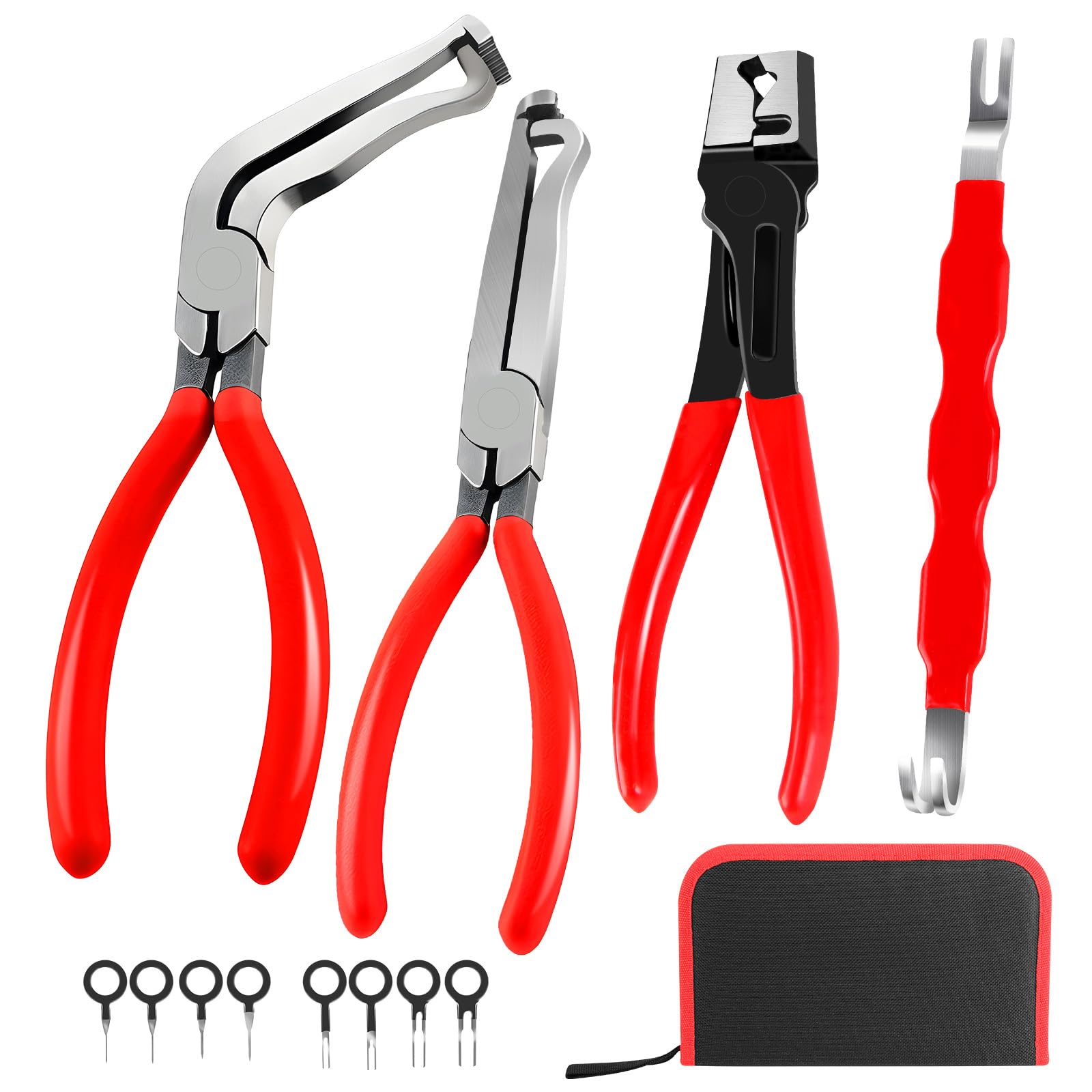 BCJCLTS 4 Pieces Electrical Disconnect Pliers for Cars, Electrical Connector Separator Tool and Automotive Electrical Connector Disconnect Pliers,Fuel Line Petrol Clip (Red 4 PCS)
