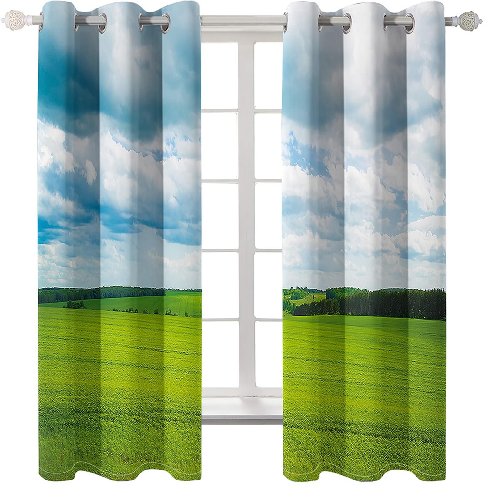 Thermogardinen mit Ösen, 96x138cm Weiß Grün Himmel und Grasland Sommer Vorhang Blickdicht mit Ösen Thermovorhang Kälteschutz Vorhänge Wohnzimmer Schlafzimmer Wärmeisolierend