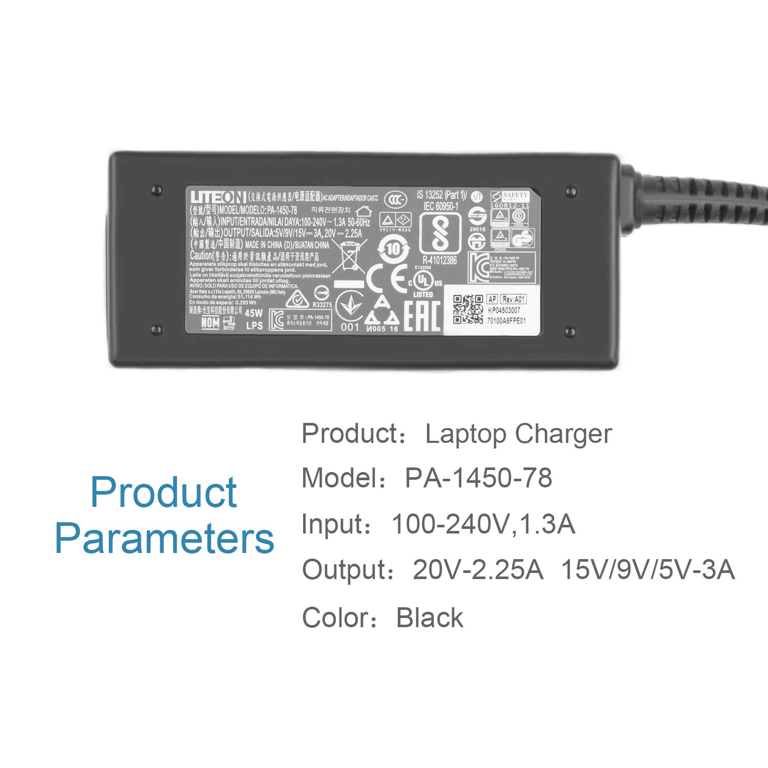 Juyoon 45W USB-C Şarj Cihazı Acer Chromebook CB314 CB314-1H CB314-1HT CB315-3H R13 CB5-312T Spin 11 C732 CB515-1HT CP311-1HN CP511-1HN CP511-1HN PA-1450-78 A78 16-04 5N1A ADP-45PE B A18-045N1A