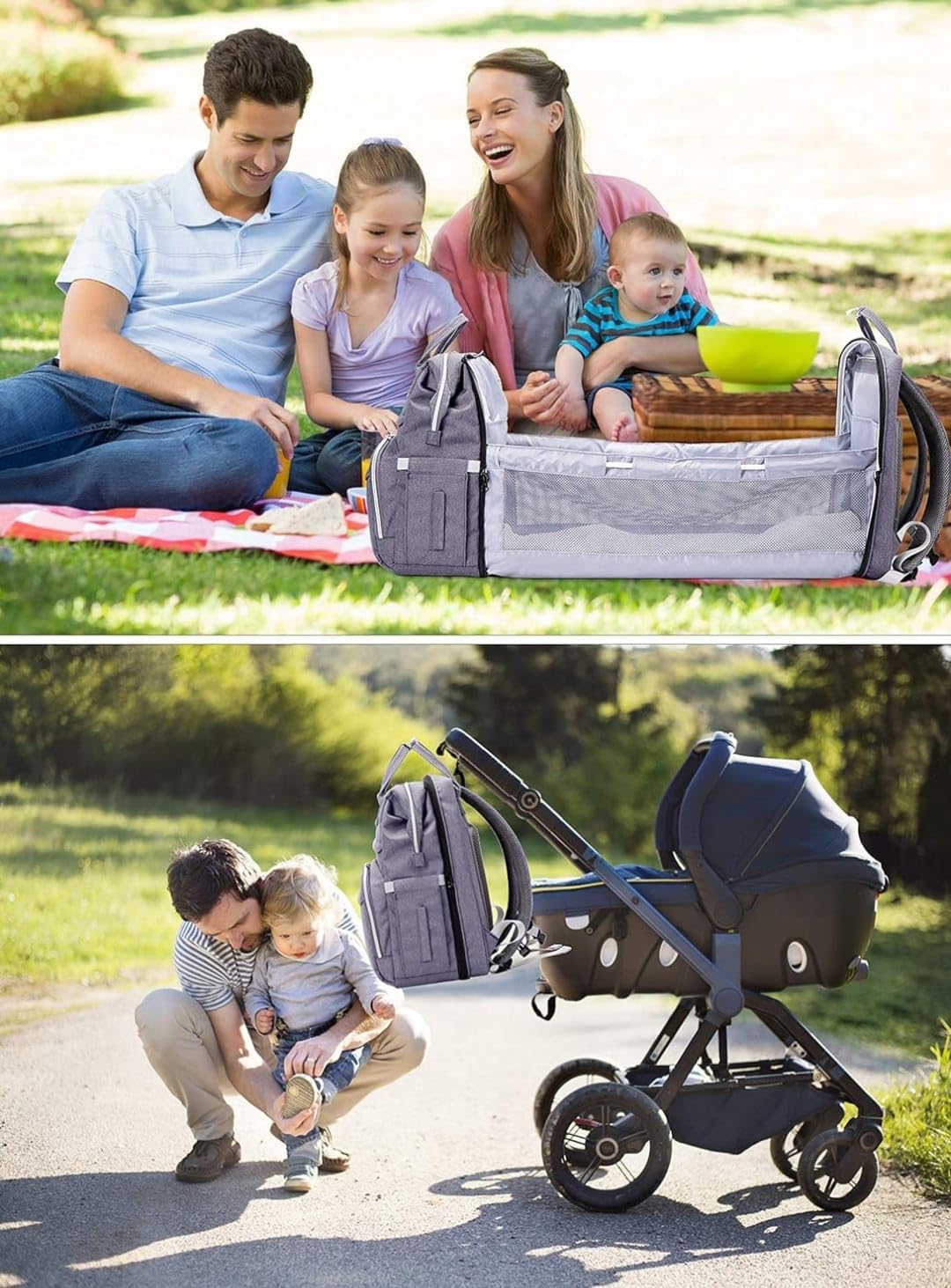 Genérico Mochila de Maternidad con Cuna Portátil Integrada, Bolsa Pañalera Multifuncional Impermeable para Viaje, Gran Capacidad, Organizador Bebé con USB y Cambiador para Mamá y Papá, Gris