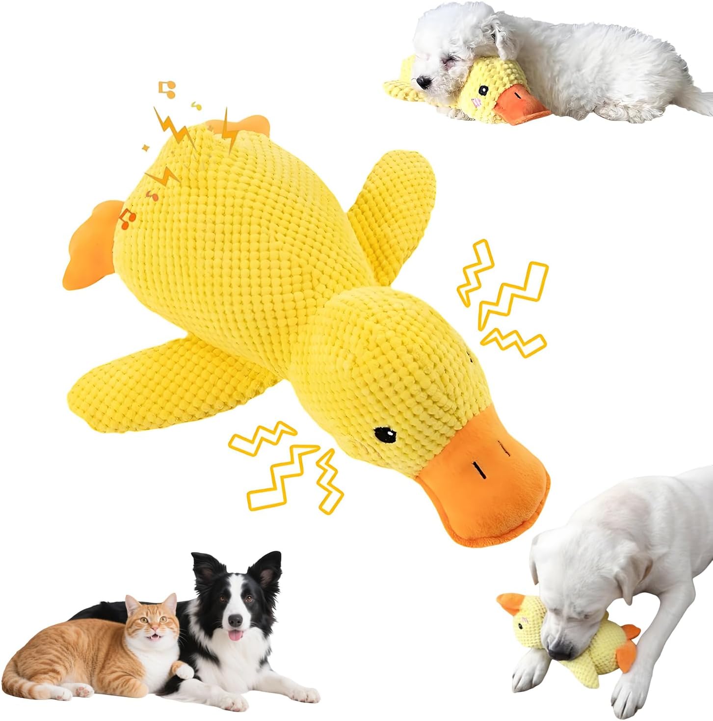 Soothing Quack Duck Toy for Dogs, Chew Resistant Plush Toy with Sound – Interactive Calming Companion for Anxious Pets, Indoor & Outdoor Cat and Dog Toys (Yellow, Large)