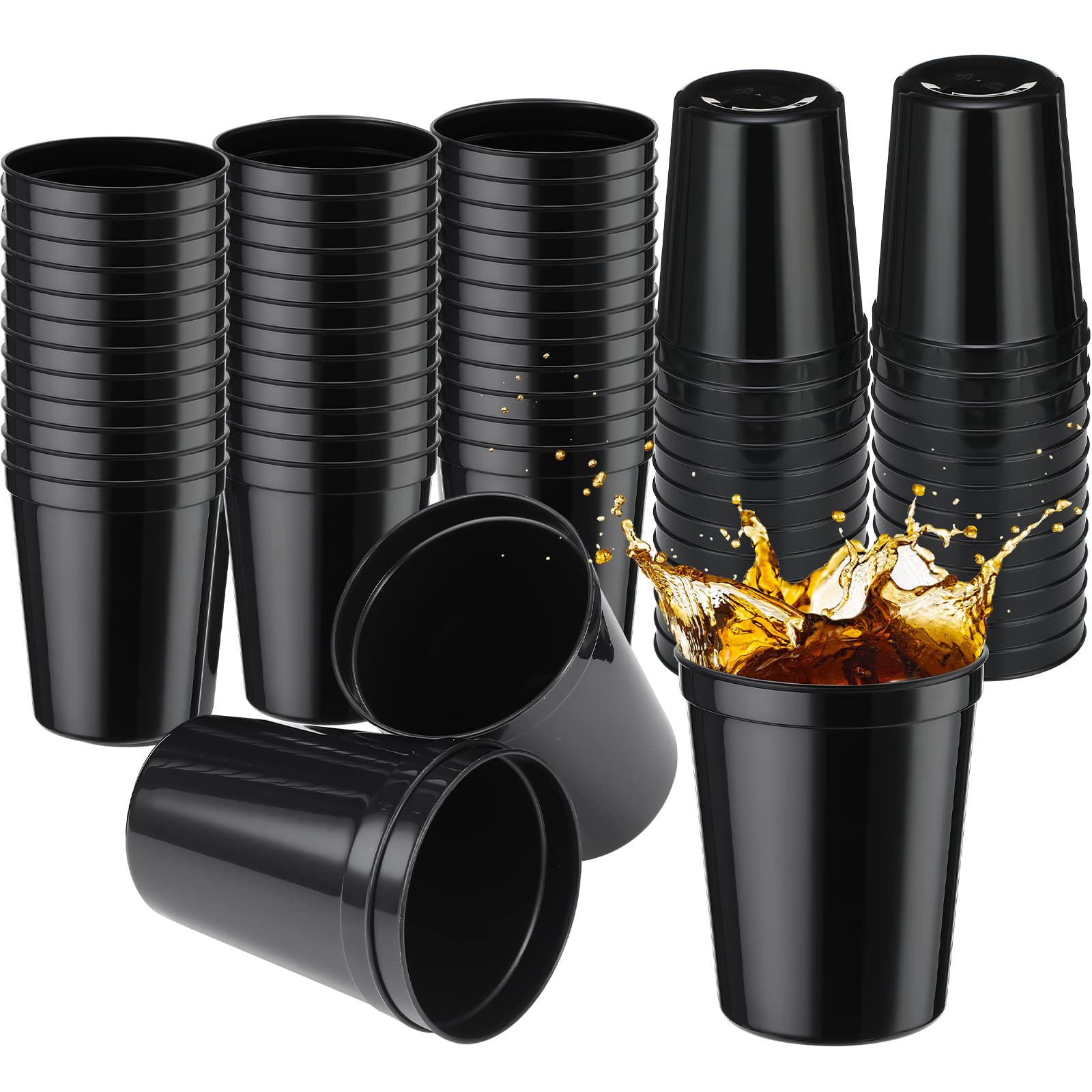Yungyan 50 Pack 16oz Stadium Cups Reusable Plastic Cups Blank Drink Tumblers for Parties, Events, DIY Projects, 4.5 x 3.54 x 2.72 Inch (Black)