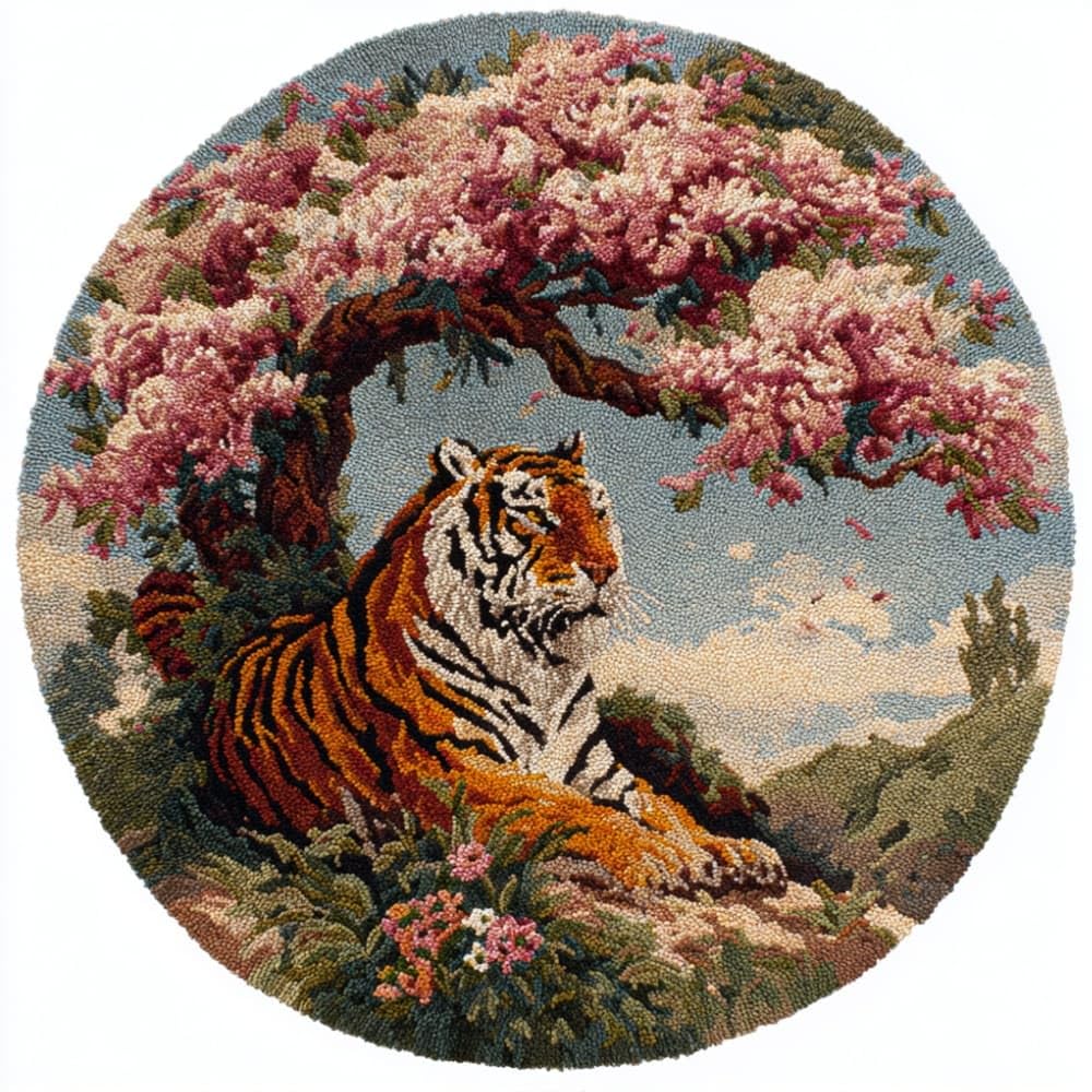 Round Latch Hook Rug Kits Tiger For Adults And Starter 50*50Cm