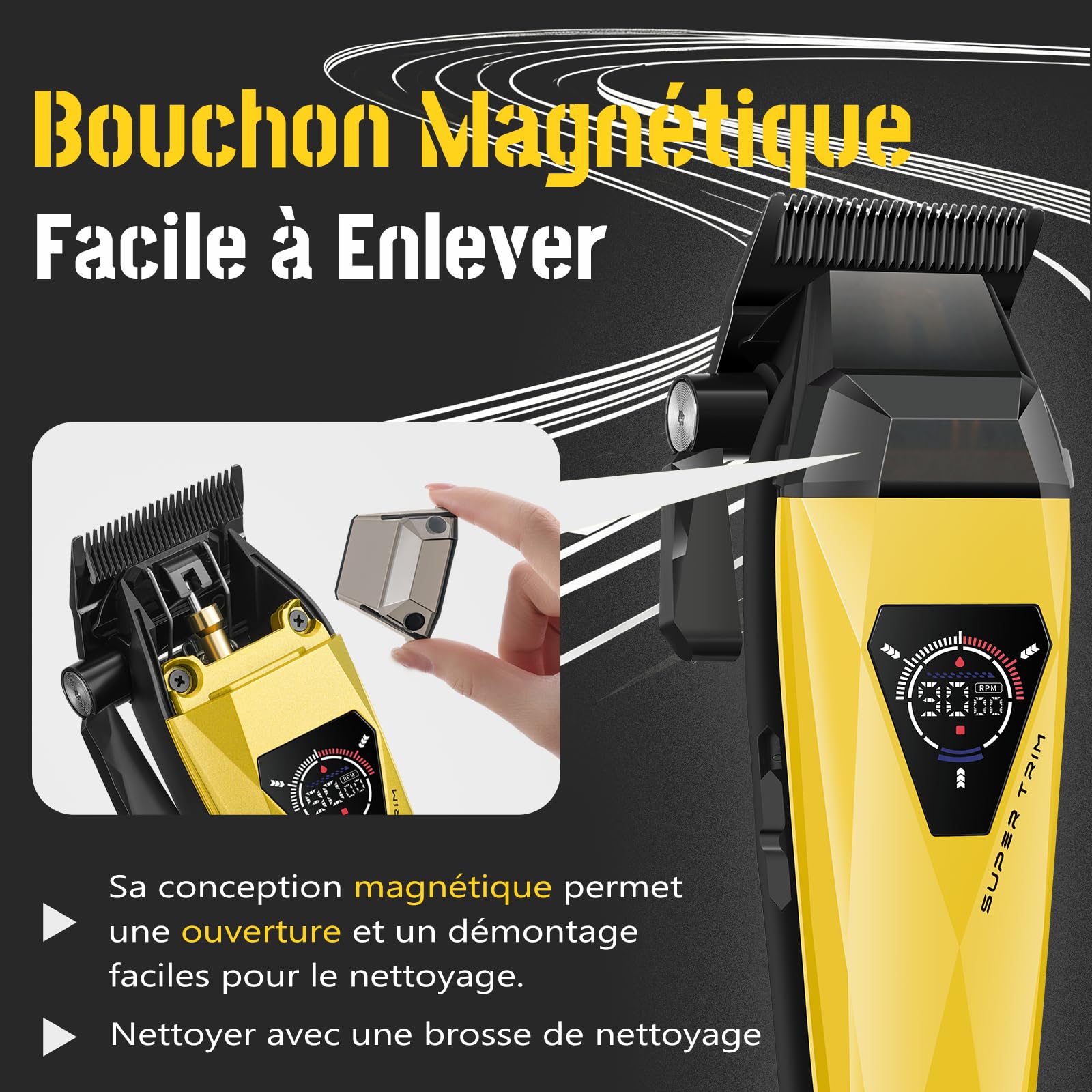 VGR 877S2 Tondeuse Cheveux Hommes Professionnel Set, Zero Gap Tondeuse Barbe et Cheveux Homme Sans Fil avec Moteur 8000/9000 tr/min, Kit Coiffure Homme avec Station de Charge et Écran LED, Or