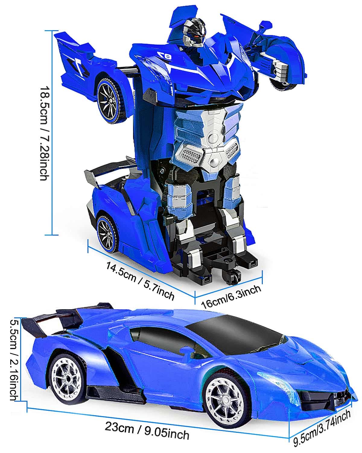 Maxesla Macchina Telecomandata Robot Transformers,Giocattoli per Bambini Auto Radiocomandata Trasformabile Macchinina 360° Rotazione Luci Compleanno Regali per Ragazzi Ragazze Giochi 3-12 Anni, Blu