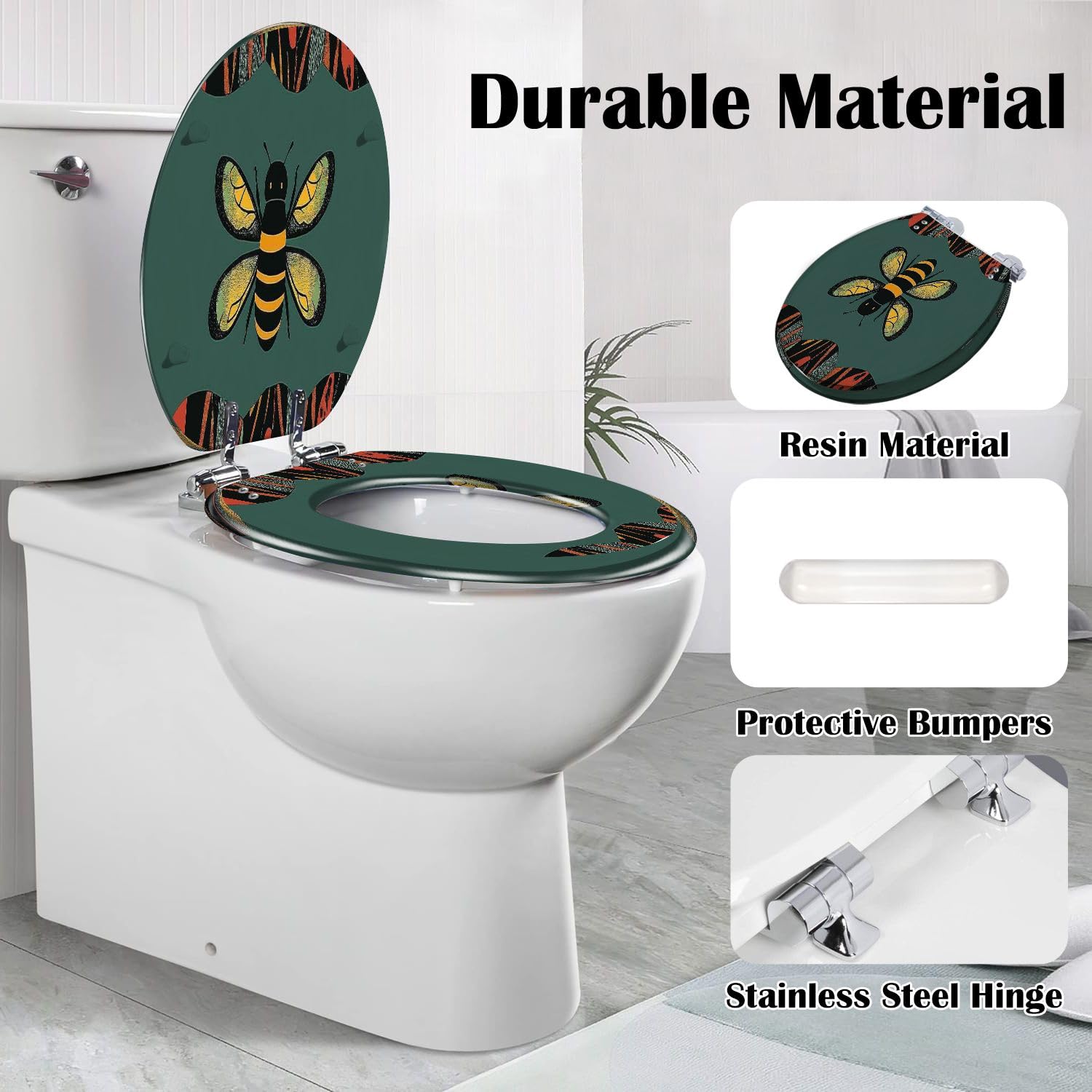 Asiento de inodoro alargado genérico con tapa para baño
