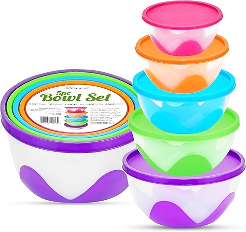 Southern Homewares Recipientes de plástico para almacenamiento de alimentos de 5 piezas con tapas, herméticos, sin BPA, apilables de silicona en