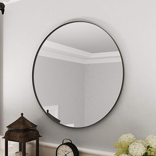 Black Round Bathroom Mirrors - 30X30 Circle Mirror Metal Frame Round Modern Wall Mirror