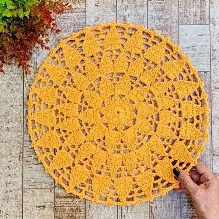 Image of Kavya Craft Present Woollen Handmade Crochet Table Mat /Thal posh (Yellow, 15inch)