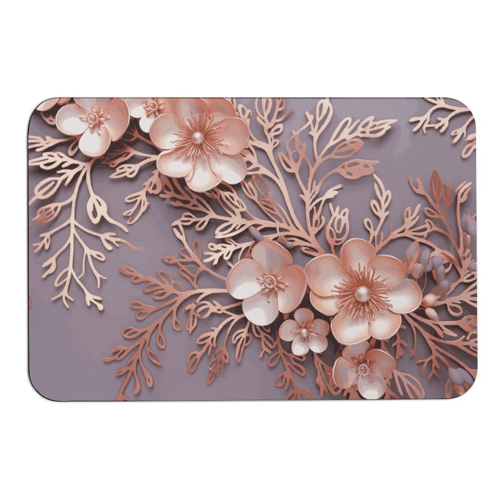 Tapis absorbant l'eau contre les sols glissants avec motif floral rose doré