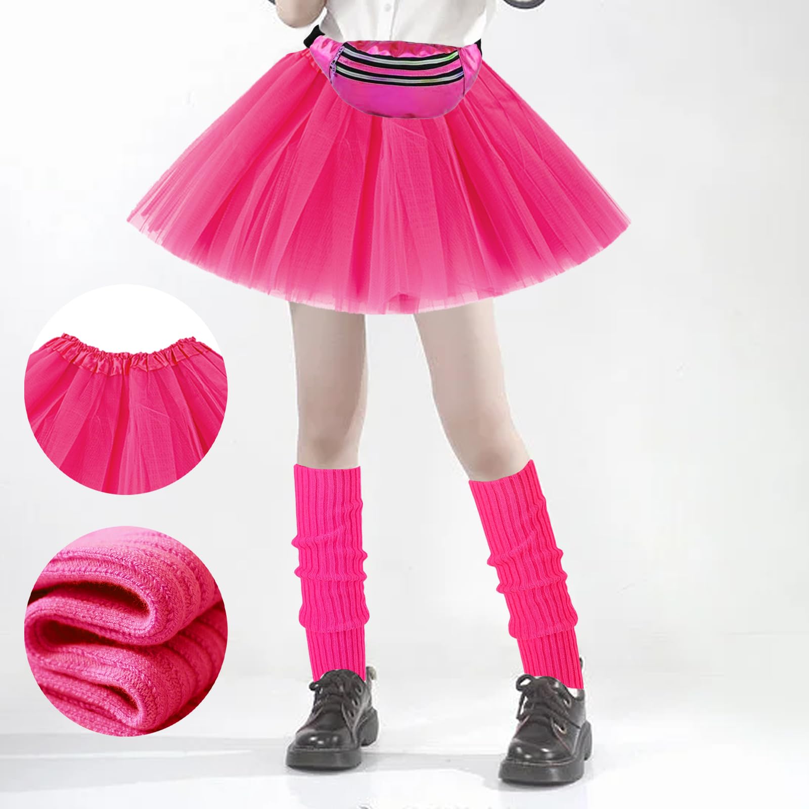 YOUYIKE Disfraz Años 80 Mujer Accesorios S/M/L/XL/XXL,Camiseta, Riñonera, Tutú, Diadema, Collar, Pendiente, Ropa Años 80 Disfraz Carnival Christmas Halloween Cosplay