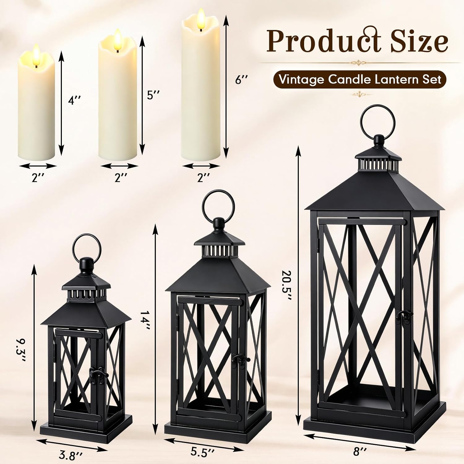Retisee Outdoor Decorative Candle Lantern, Black, 20.5" 14" 9.3", Stylish
