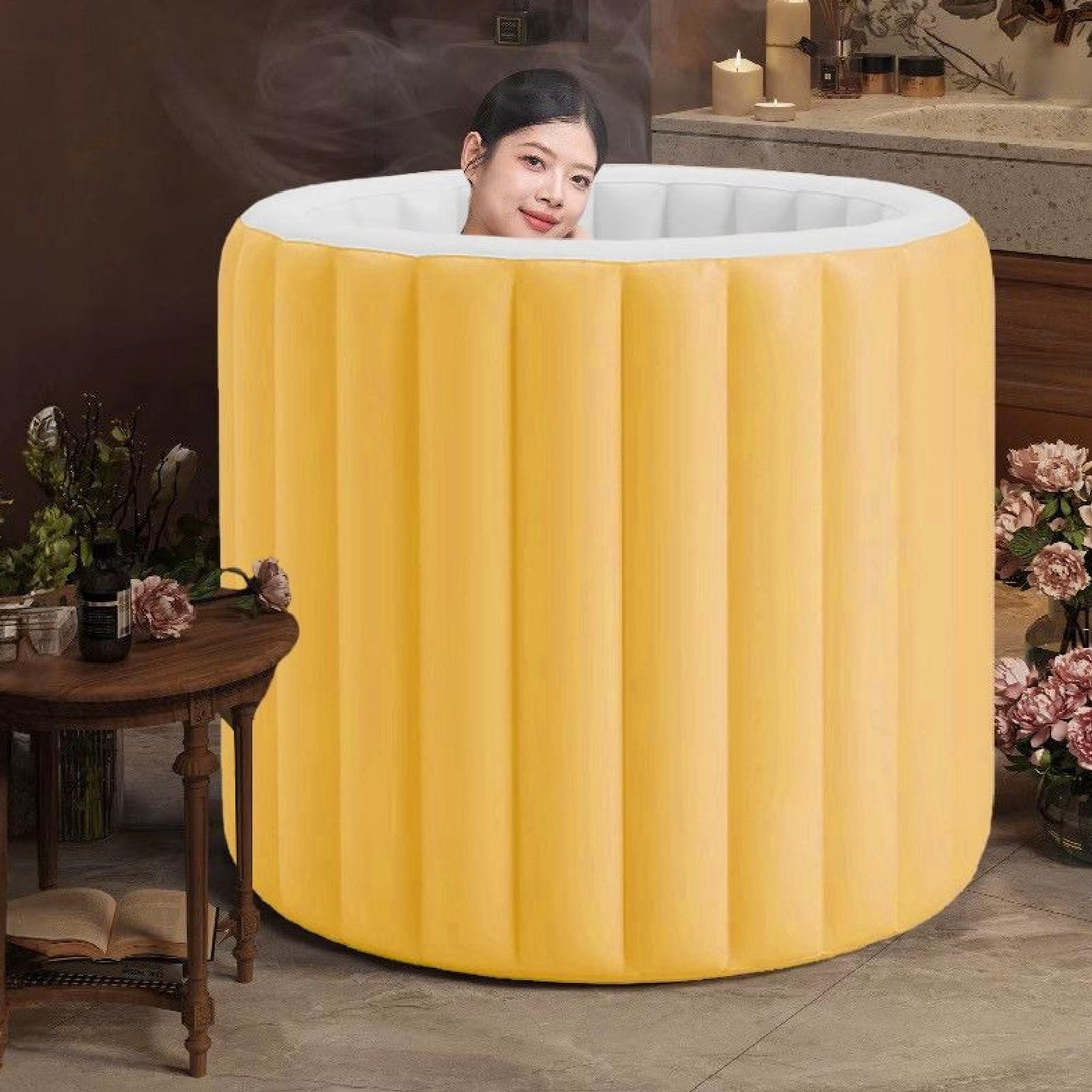 Faltbare Badewanne für Erwachsene, Aufblasbare Eisbadewanne aus PVC-Perlenbaumwolle mit Pumpe, 120 Bis 170 L Tragbare Badewanne, 330,7 Lb Fassungsvermögen für Badezimmerdusche, Outdoor-SPA
