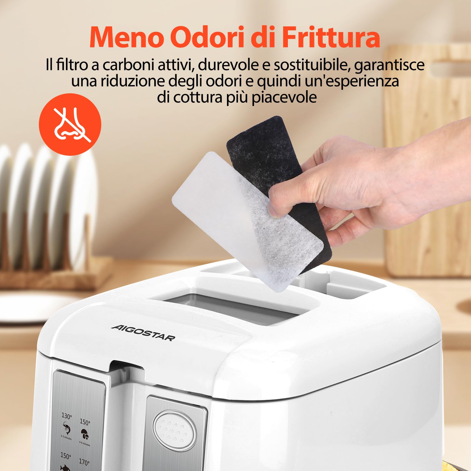 Aigostar Indra 30HEX - Friggitrice 1650Watts, Capacità 2,5Litri con finestra, Controllo di temperatura, Indicatori Luminasi. BPA assente