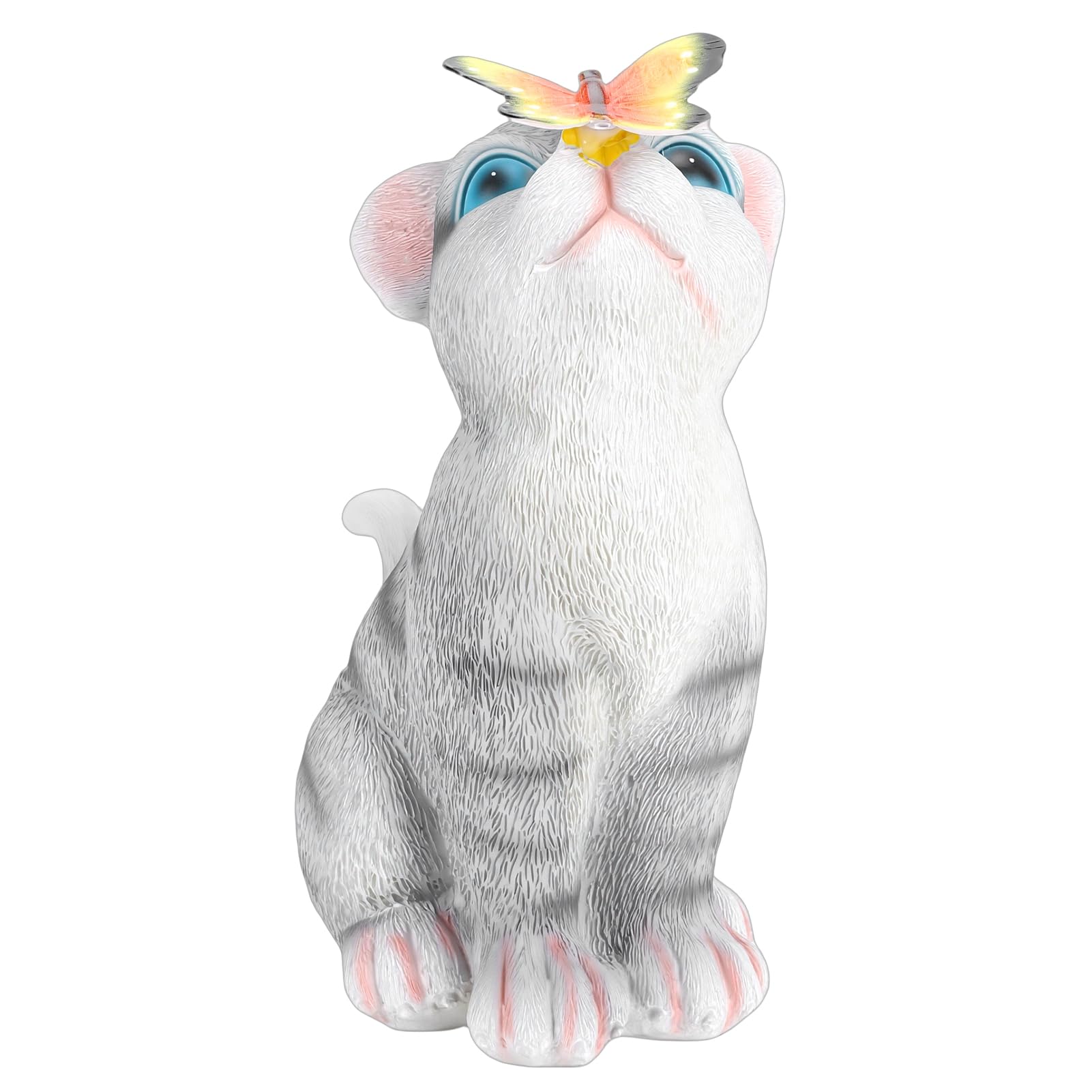 Statue lumineuse solaire en résine EMUKOEP, une sculpture de chat artisanale haut de gamme