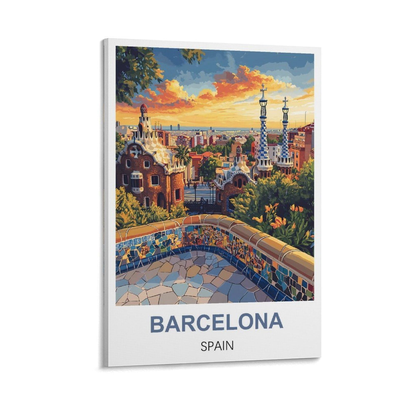 FJIWECWSQ Barcelona Spain Vintage Travel Poster 08x12inch(20x30cm) Canvas Wall Art Painting Prints