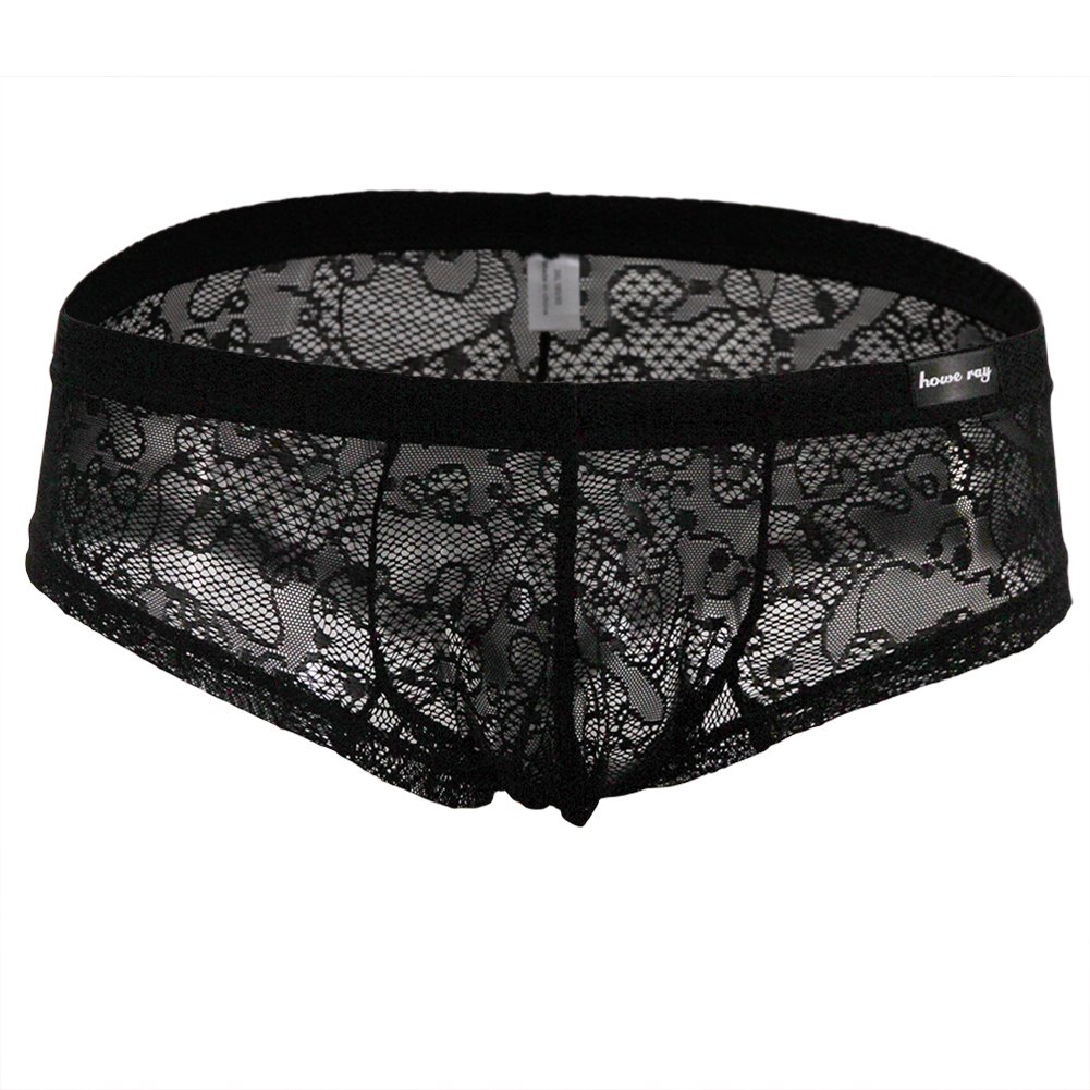 sandbank Men's See Thorugh Sexy Lace Panties Translucent Nylon Pouch Boxer Briefs Underwear