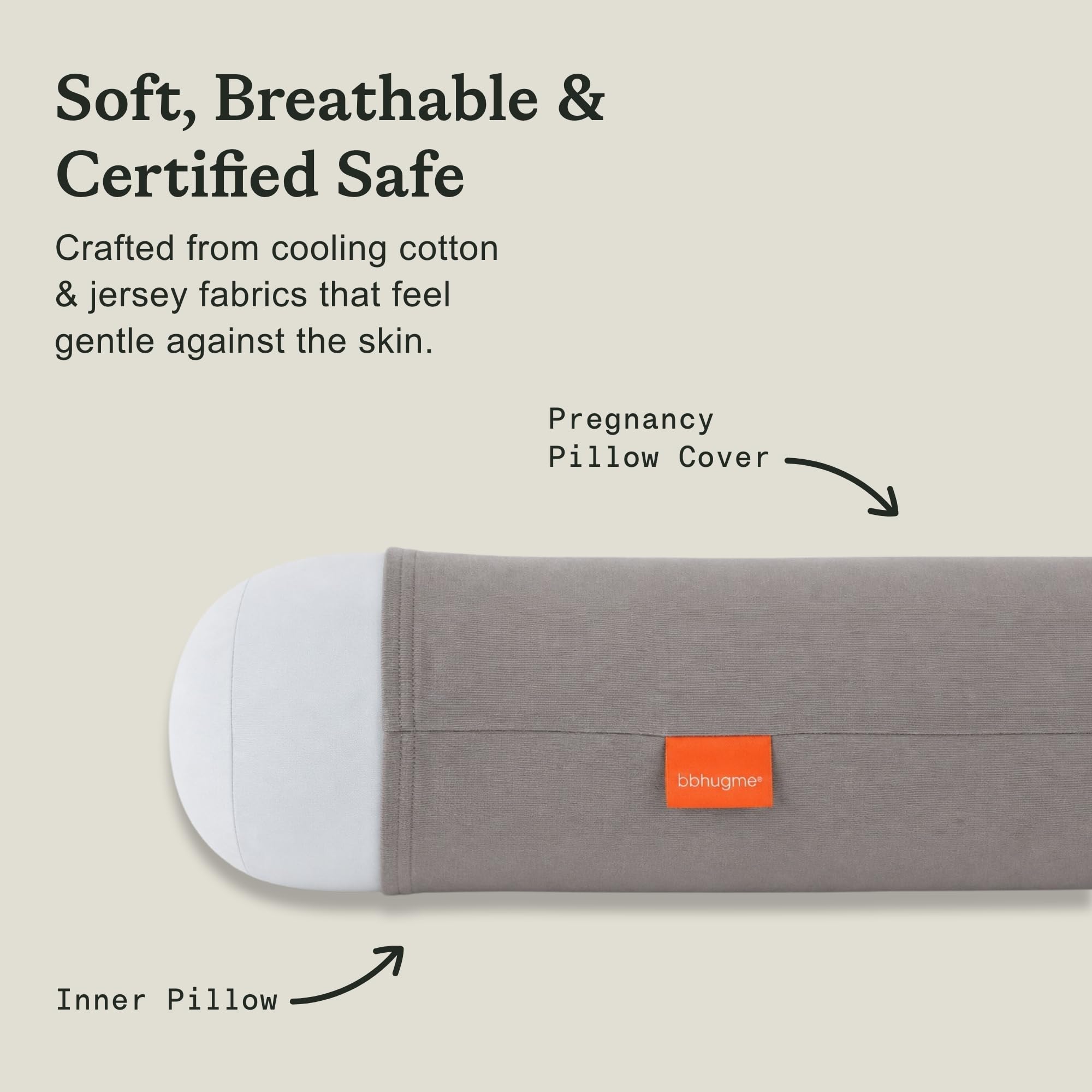 bbhugme Pregnancy Pillow Cover Stone - Replacement Cover for bbhugme Maternity Pillow - Soft Breathable Cooling Cotton Jersey Fabric - Machine Washable product thumbnail 5