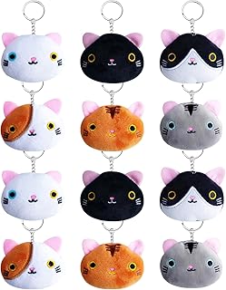SINGOMON 12PCS Cute Cat Plush Keychains Cat Stuffed Animals Cat Plush Toys Small Stuffed Animals Soft Cat Animal Toys with 6 Styles for Kids Girls Women DIY Keychains