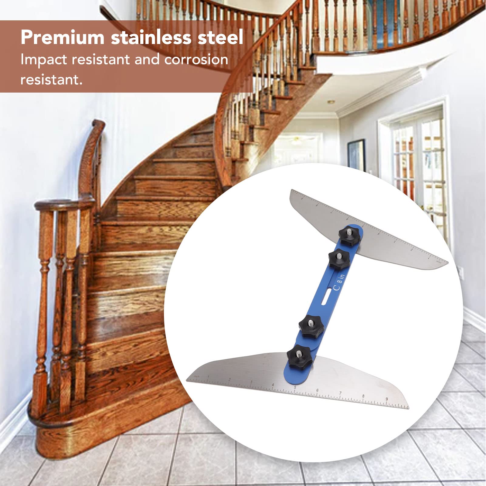 Yosoo Health Gear Calibro per Gradini per Scale, Strumento di Misurazione per Scale in Acciaio Inossidabile, Angolo Regolabile, Resistente Alla Corrosione, Ad Alta Precisione, per, Alzate, Ripiani,