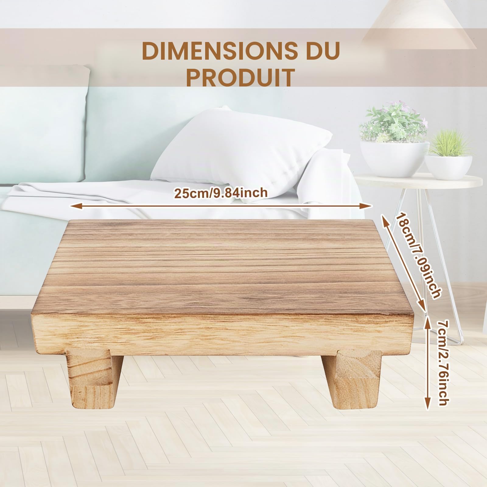 Tabouret marchepied en bois 21 x 18 x 7 cm - Repose-pieds multifonction Paulownia - Vintage - Repose-pieds sous le bureau - Pour salle de bain, cuisine, table de chevet