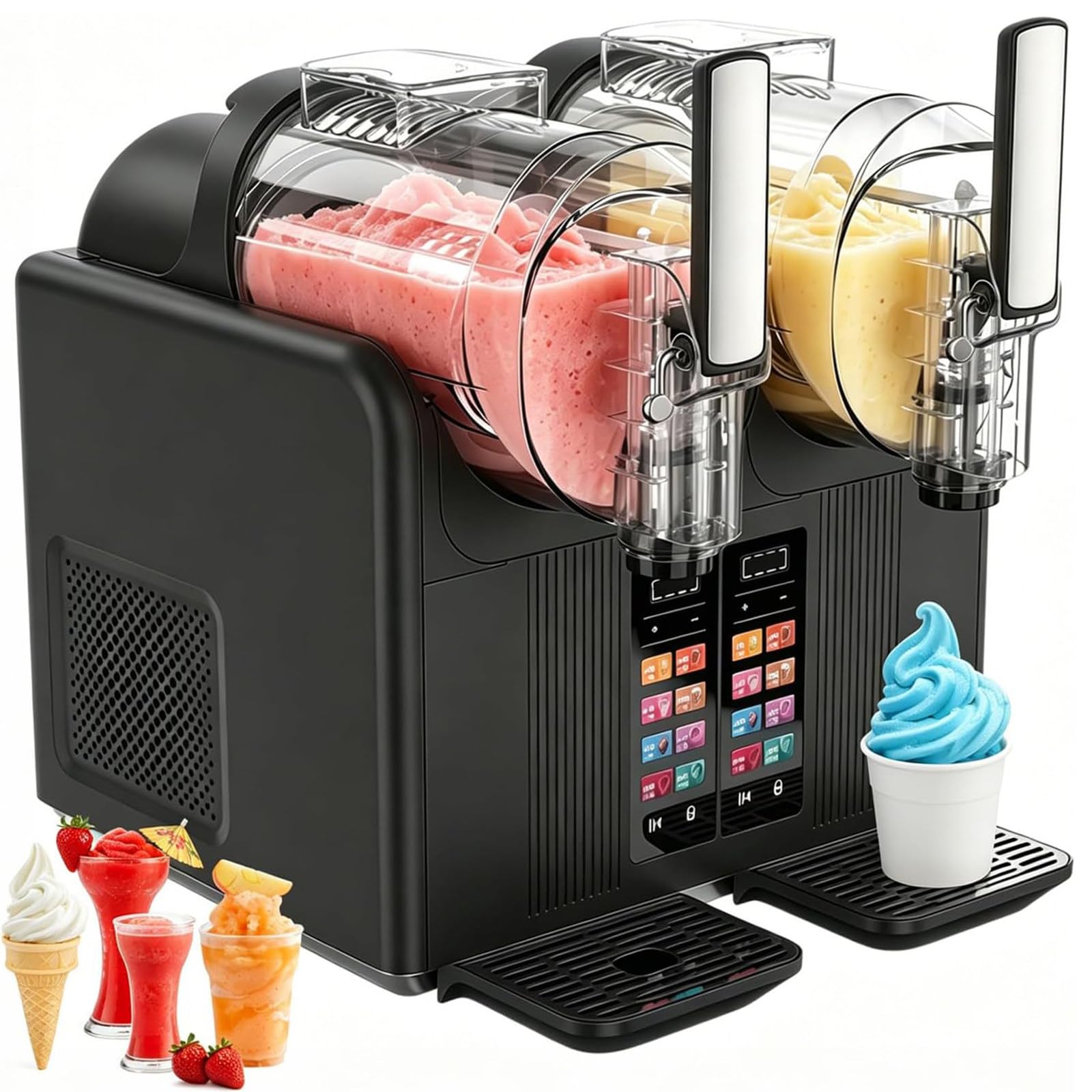 TozMvi Slushie Machine for Home,Soft Serve Ice Cream Maker, No Ice Needed, 7 Presets, Self-Cleaning, Rapid Freezing, for Slush, Frappes, Smoothies, Margaritas DoubleBowl-Black