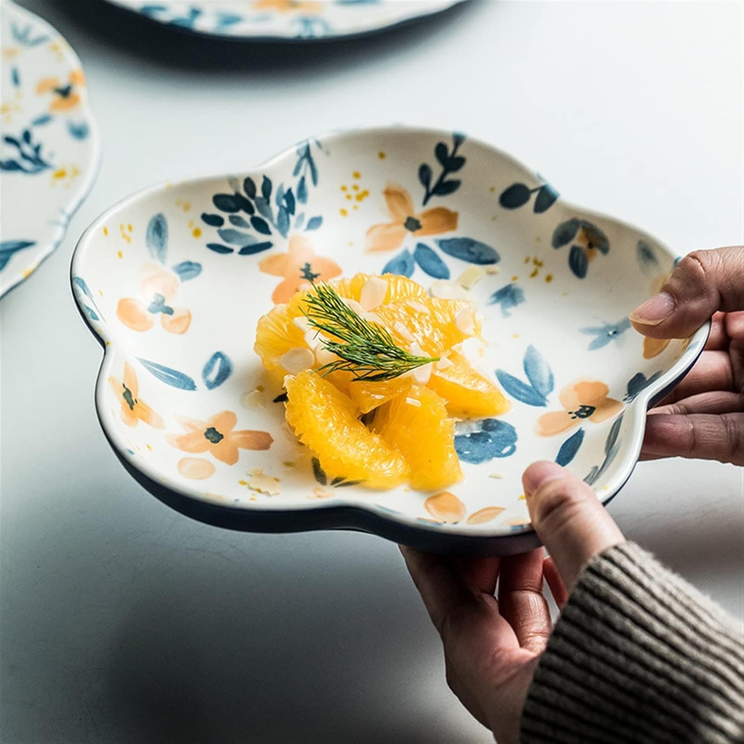 Platos de cerámica, Platos Llanos, Plato de Comedor Vajilla de cerámica Ensalada de Flores Cuenco de Fideos Arroz Sopa Verduras Plato de Cena Comida