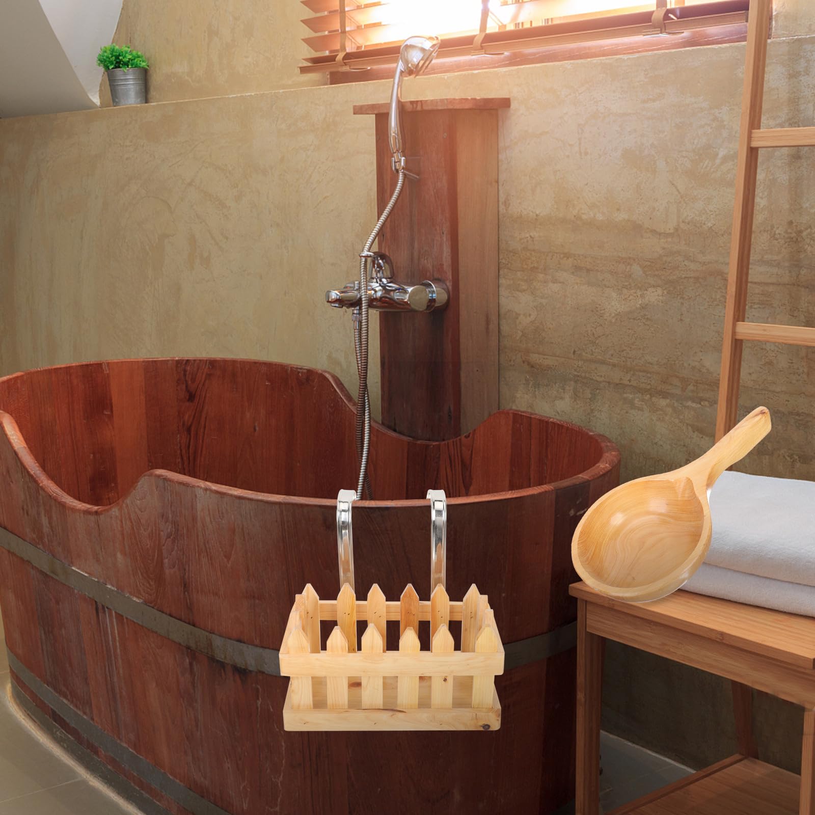 Cestino Portaoggetti in Legno per Bagno Supporto a Parete Cesto Appeso per Secchio da Bagno Accessorio Pratico per Mestoli D'acqua