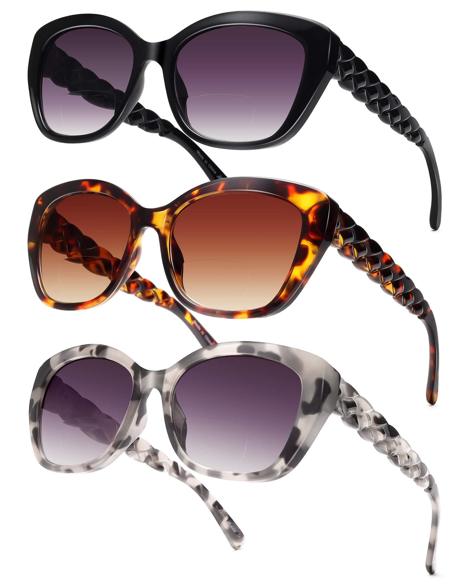 LADEESSE 3 Pack Bifocal Sunglasses For Women Stylish Reading Sun glasses for Women