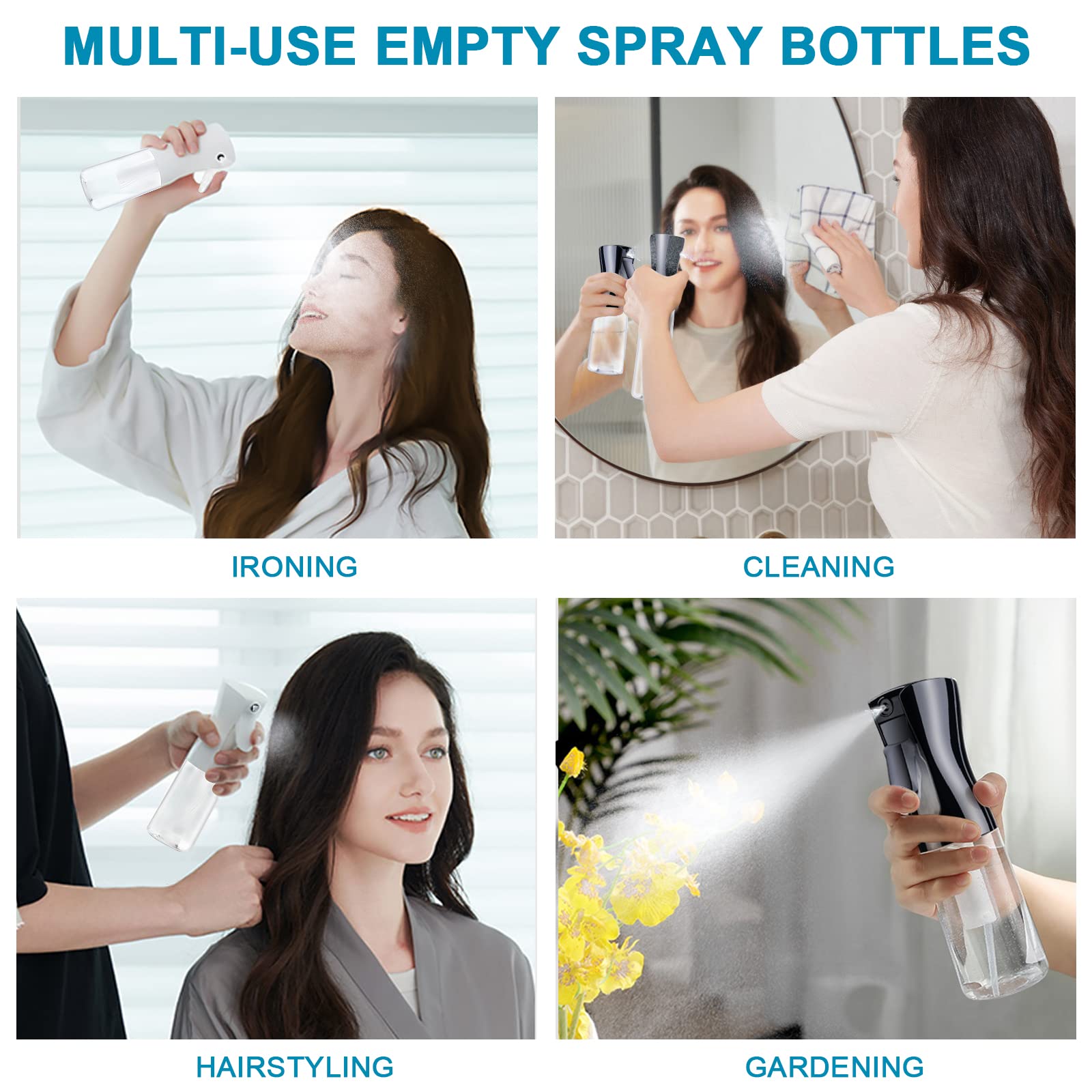 AOOWU Botella de spray para el cabello, 2 uds vacías de agua continua, pulverización fina multifuncional