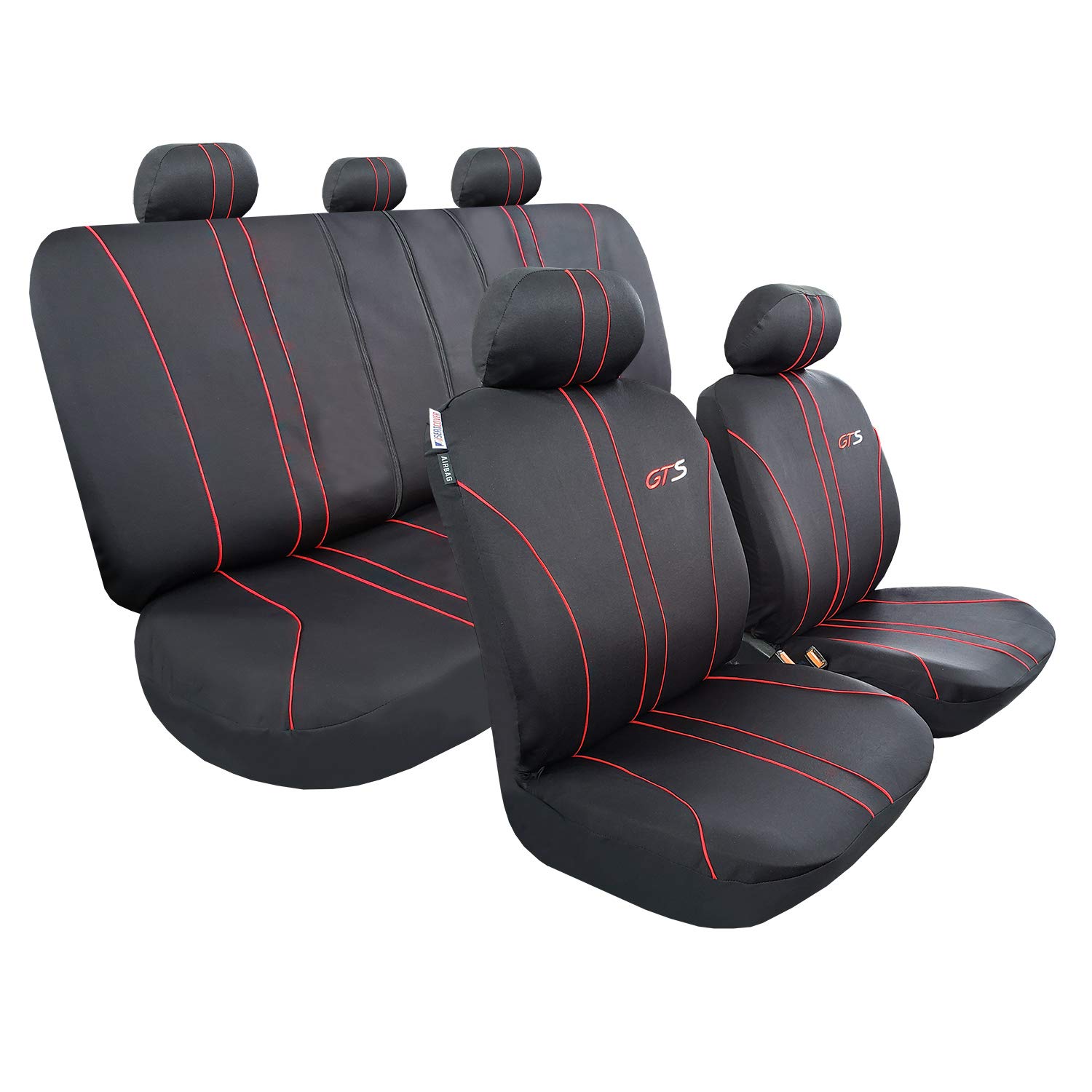 iSEATCOVER Black Poly Cotton Seat Covers Full Set for Cars Trucks SUVs, Airbag Compatible, Opening Holes for Headrests