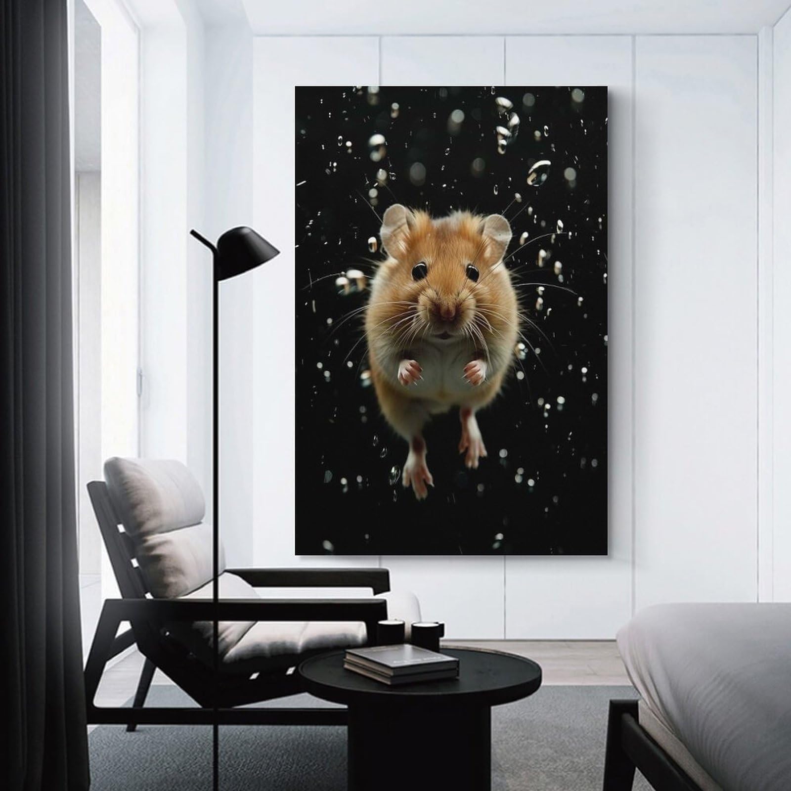 Junmoney Unframe-Style-23 Decorative Wall Artwork Hamster Through Raindrops, 24X36inch(60X90cm), For Sofa Walls, Lounge Or Home Corners, Modern Wall Decor For Cosy Interiors