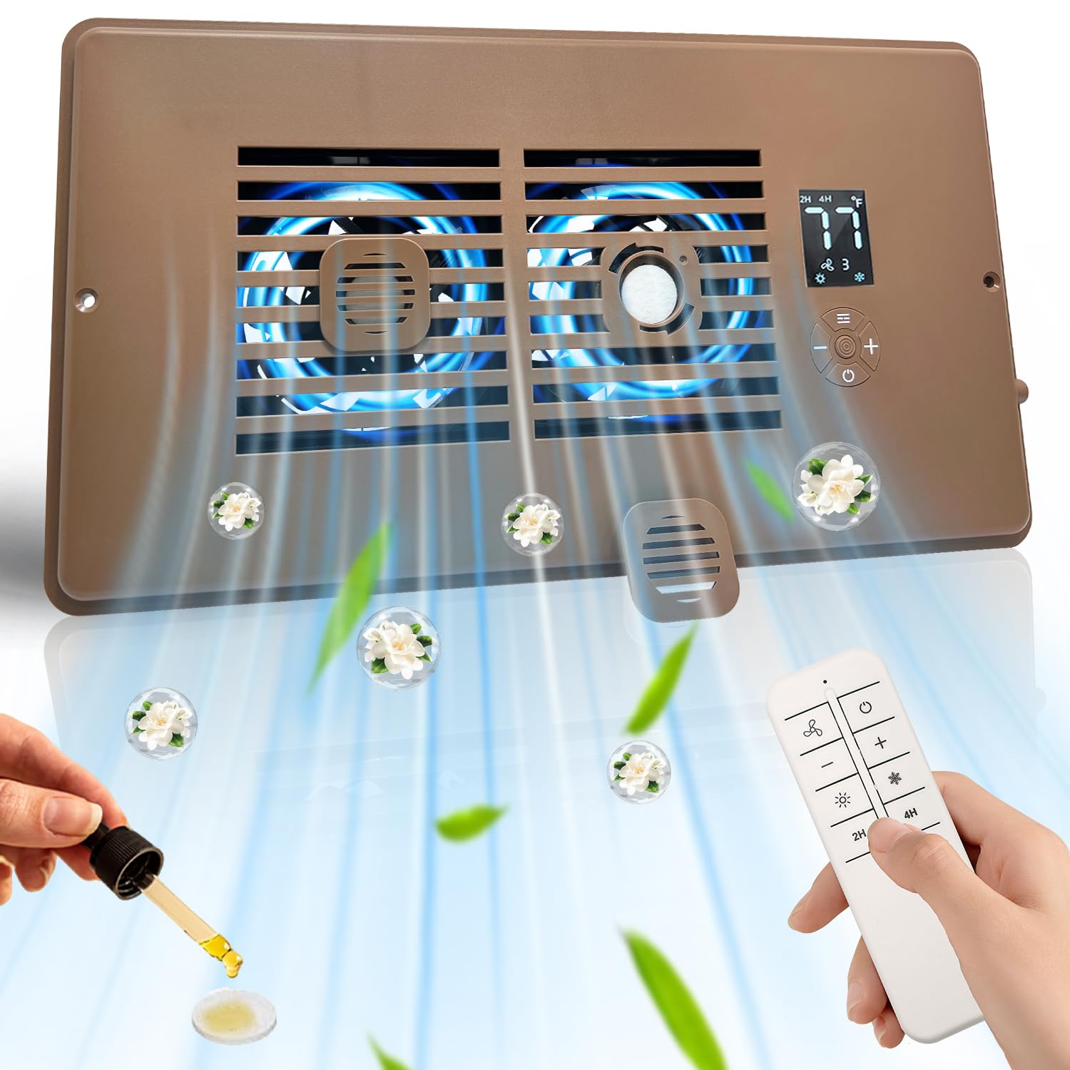 Smart Register - Ventilador elevador para rejillas de ventilación de 6 x 12 pulgadas, ventilador de ventilación de refrigeración de calefacción de CA de 10 velocidades con 2 ranuras difusoras de aroma