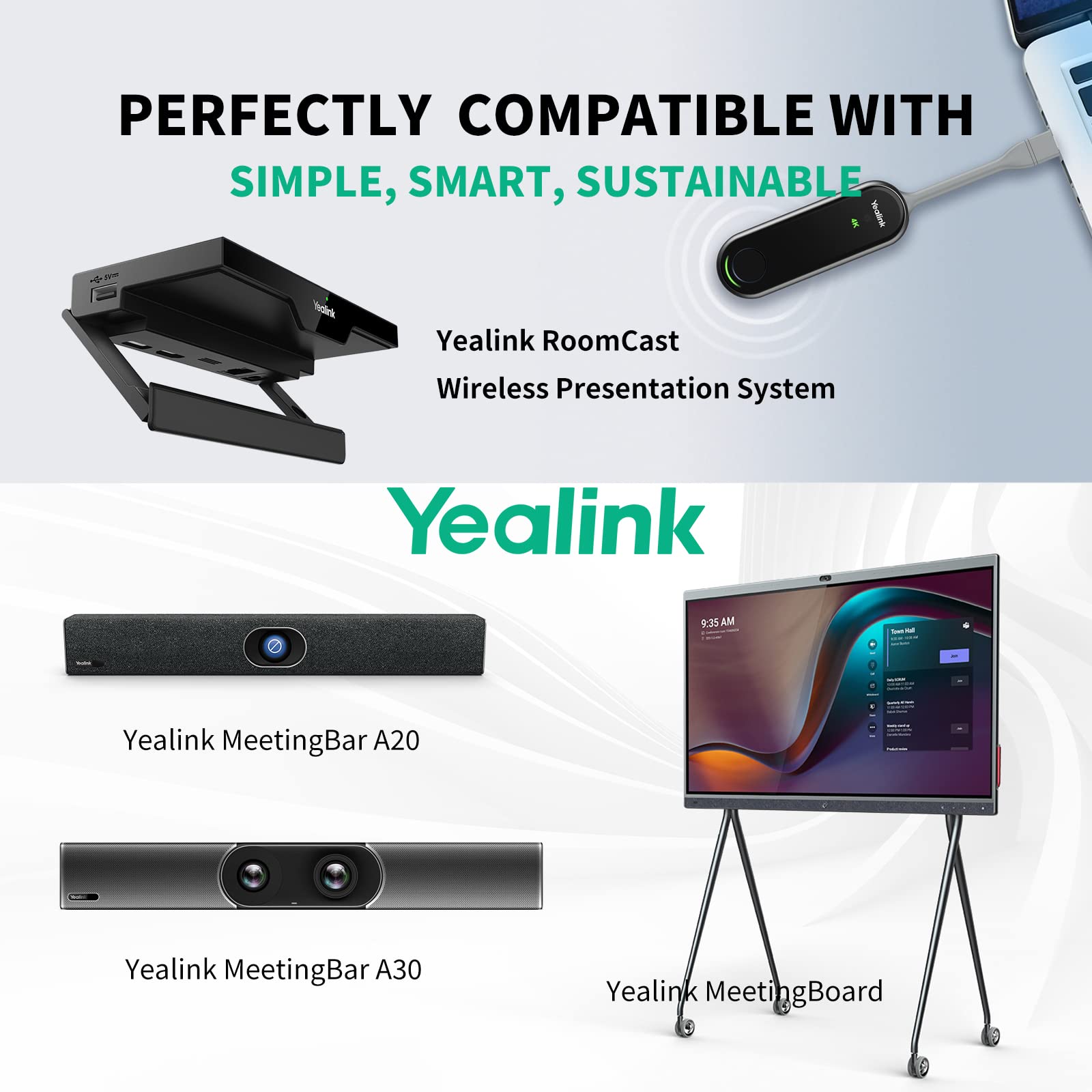 Yealink WPP30 - Pod di Presentazione Wireless Compatibile Con RoomCast / A20 / A30 / MeetingBoard, 4K/30 FPS Plug & Play, Fino a 4 Schermi