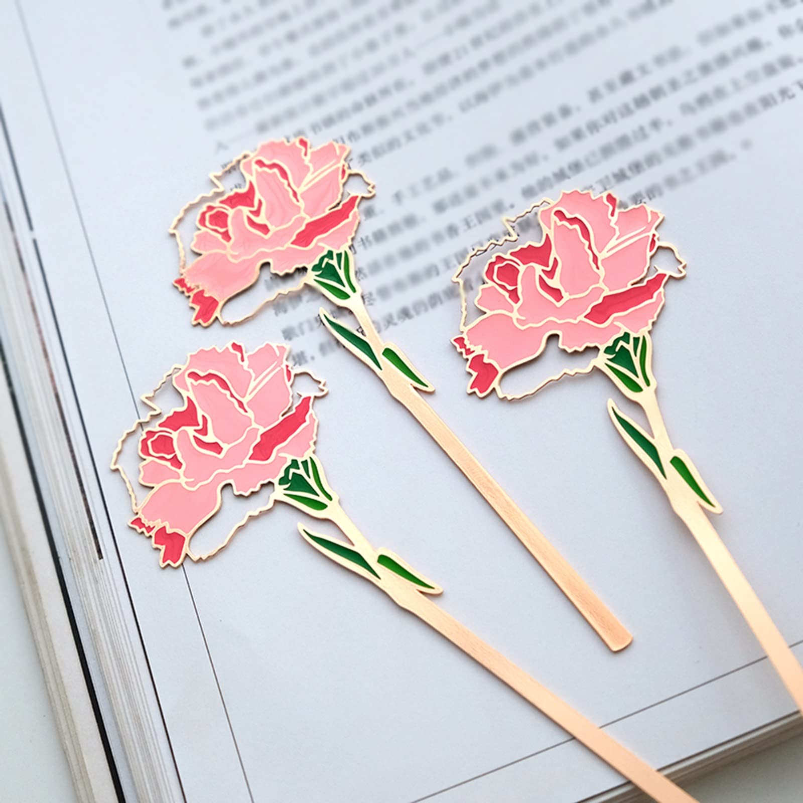 caihuashopping Lesezeichen Nelken Metall Lesezeichen Nette frische Blume Messing Vergoldete Geschenk Lehrer Tag Buch Markierungen