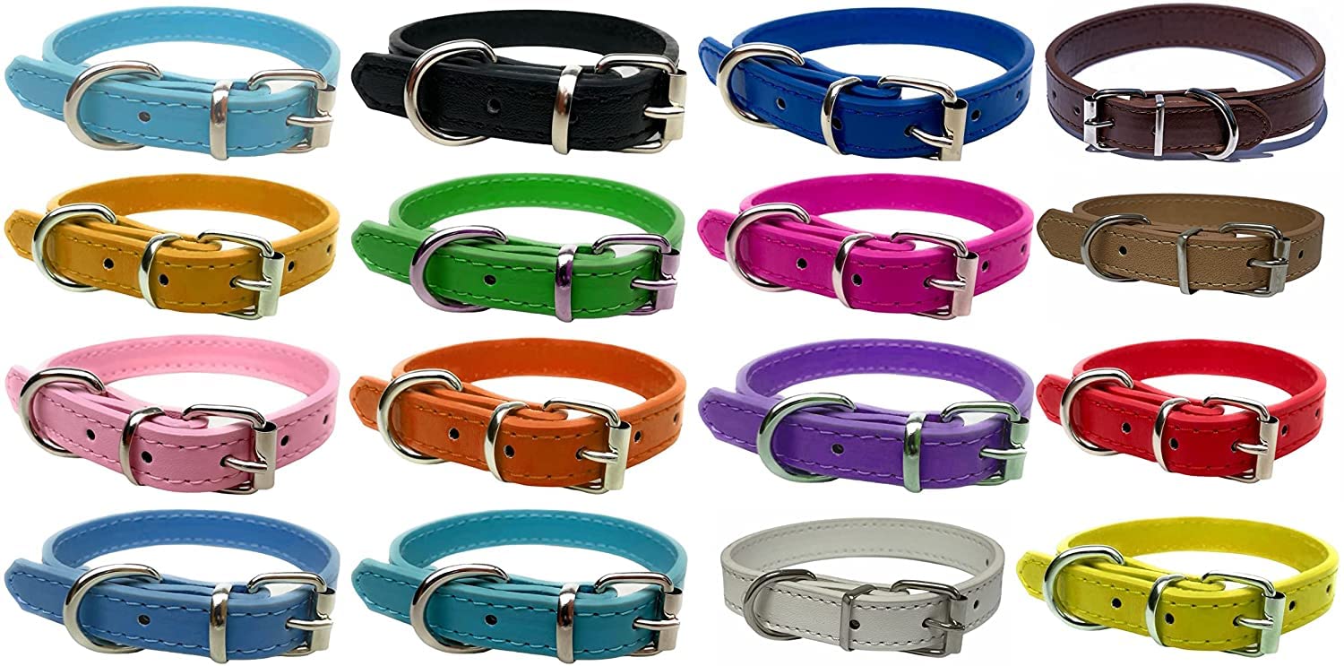 Vibrant Leather Dog Collar for Puppy Cat, Kitten, Dogs, for Small Medium, Large & Extra Large Pet Collars (Extra Large (45cm