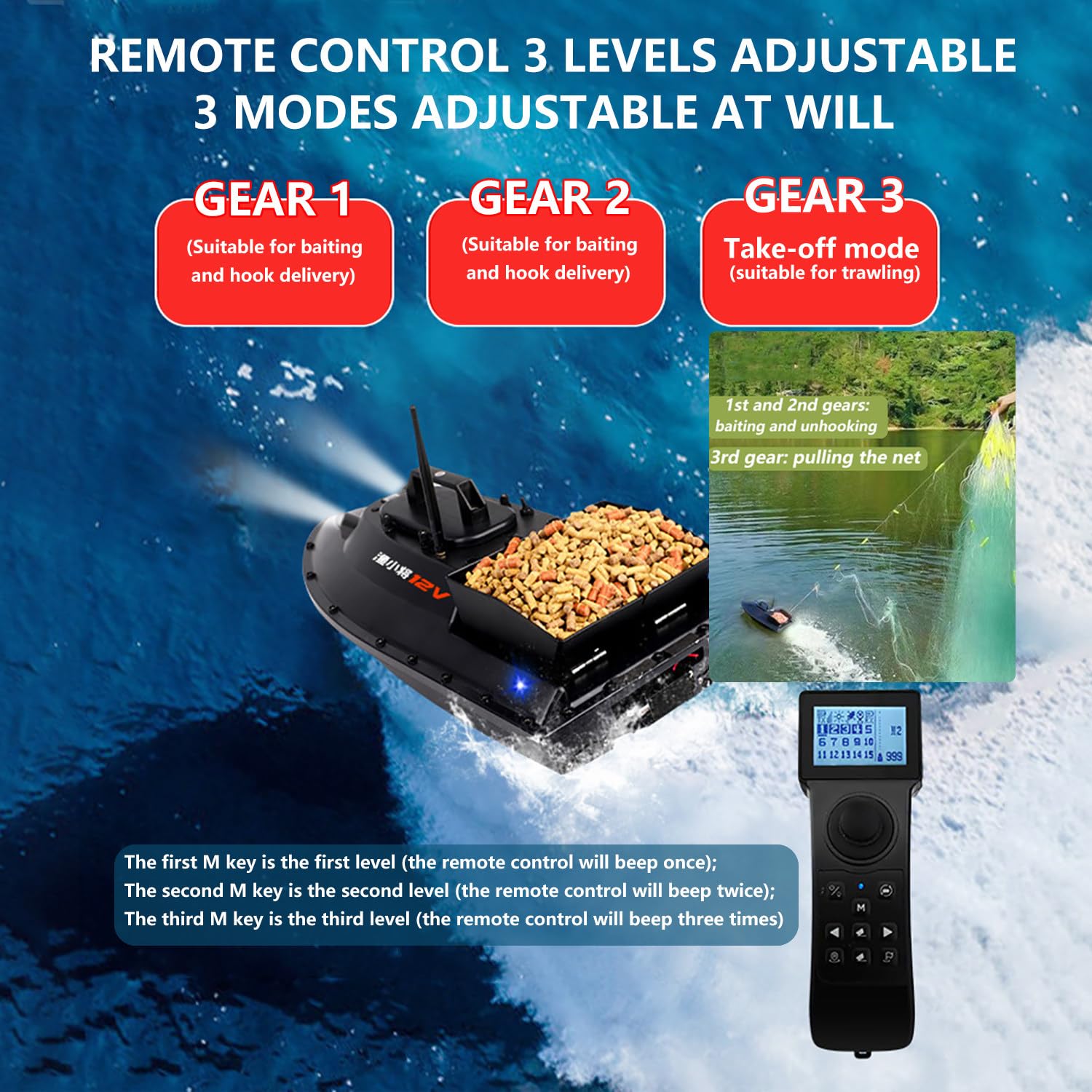 Barco de pesca RC de 12 V y 600 m, con cebo y liberación de cebo/GPS, capacidad de carga de 340 kg, motor dual y dos baterías de 28 000 mAh | Posicionamiento de 100 puntos, ideal para pescadores exp
