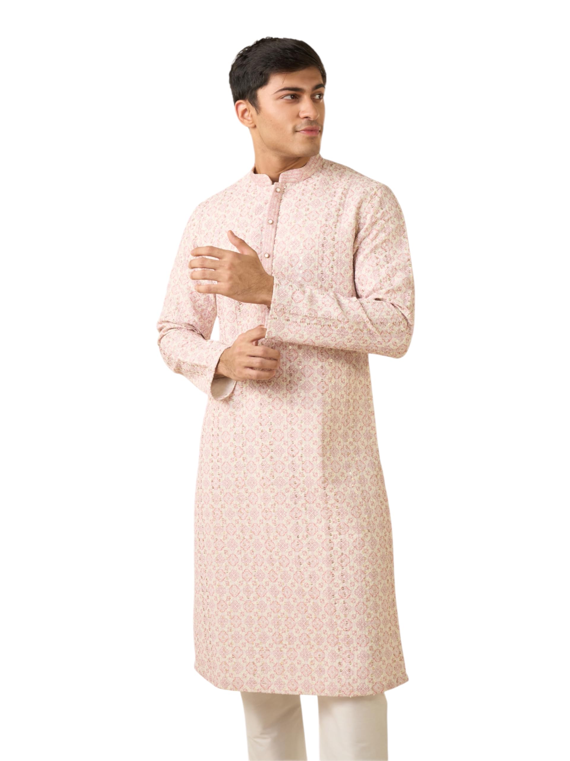 diwas by manyavar Men's Georgette Thread Work & Sequined Kurta (1pc)-picture-22