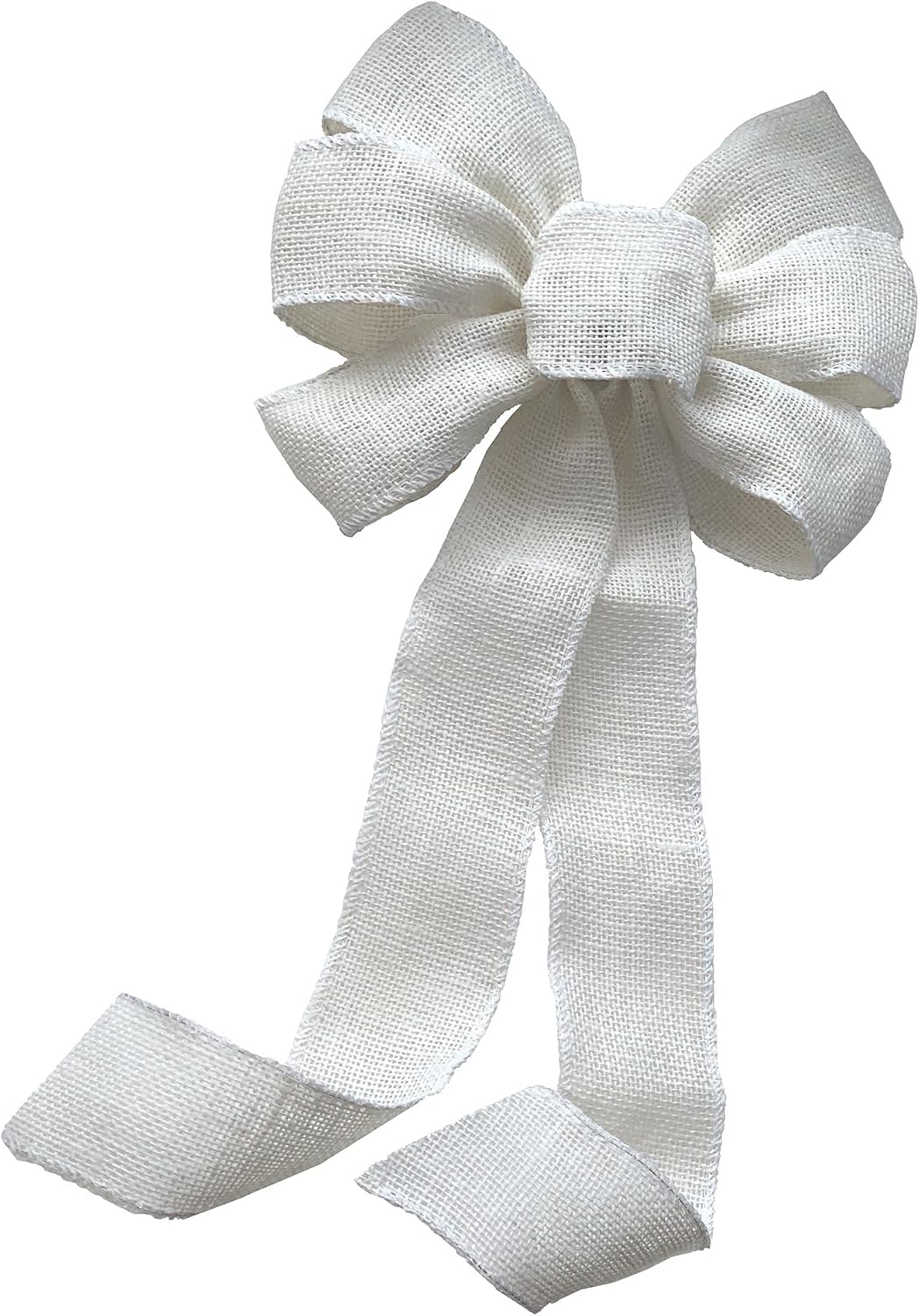 GiftWrap Etc. Off White Burlap Ribbon Wreath Bow - 10" Wide, 18" Long Tails, Wedding Decor, Reception, Fall Decor, Thanksgiving, Winter Decor, Christmas, Farmhouse Country Decoration, Swag, Garland