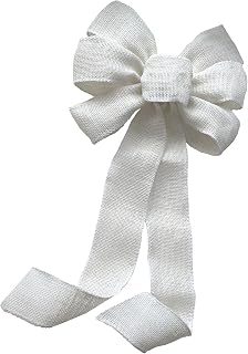 Off White Burlap Wedding Wreath Bow - 10" Wide x 18" Long