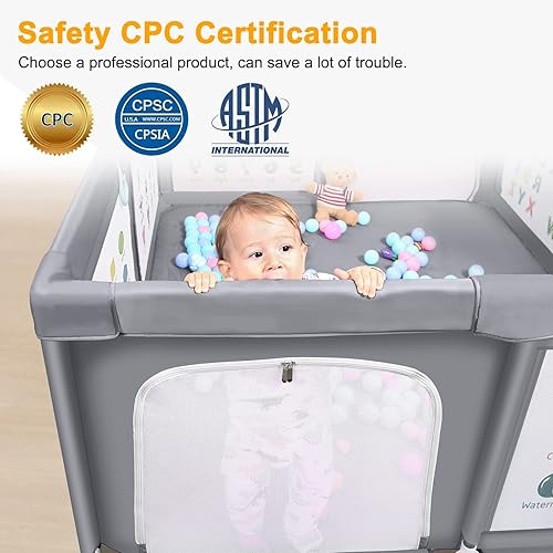 Miniatura 5 de Voovc Corralito infantil de alta calidad con paspartú, 71 x 60 pulgadas, corralito extra grande para bebés y niños pequeños, centro de actividades
