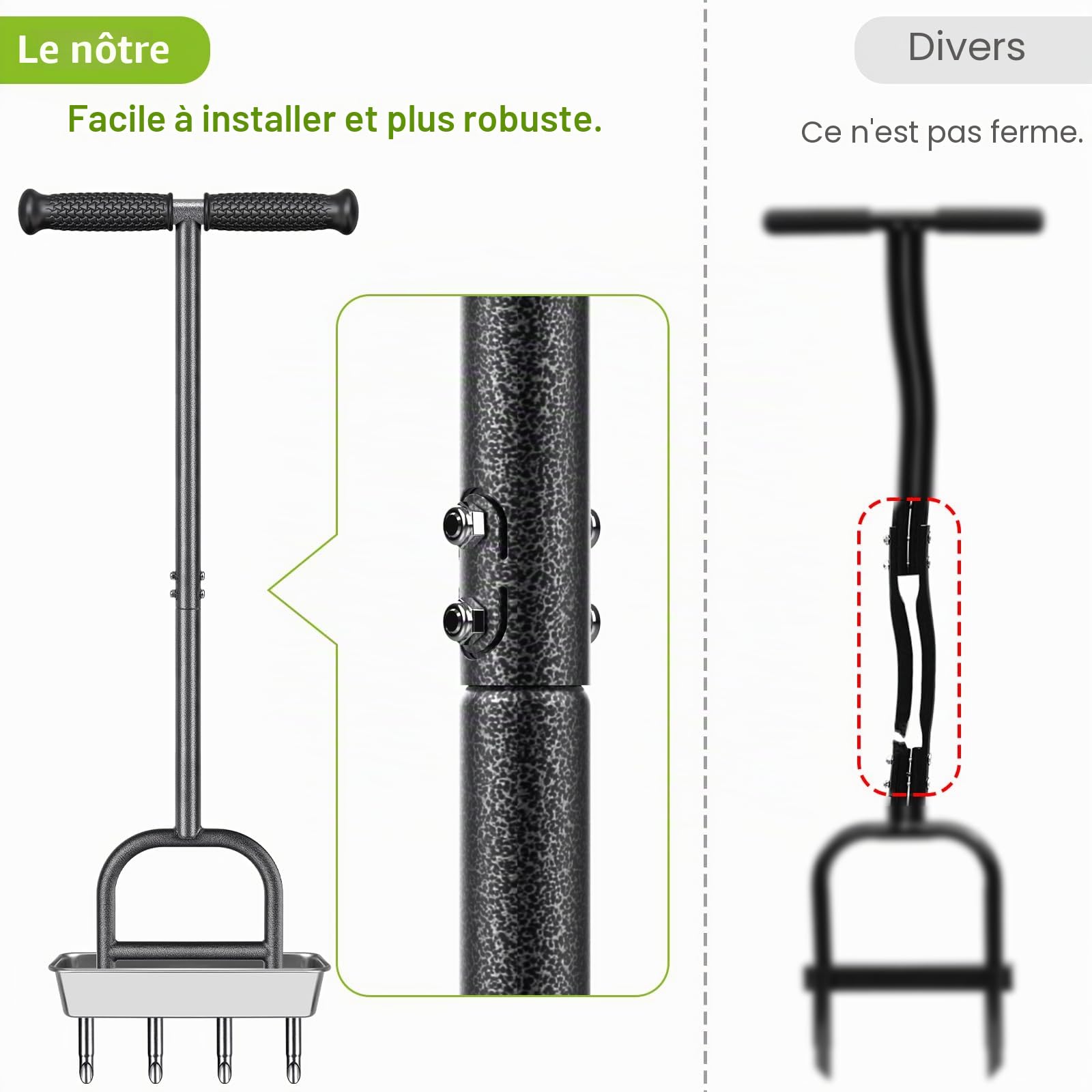 Dolibest Aérateur de Gazon Pelouse, Outil d'Aération Manuel Outil d'aération Manche Manuel Bouchon Terre Jardin 4 Pointes Carottage Poignée Souple avec Plateau Stockage Noyaux et Outil de Démoulage